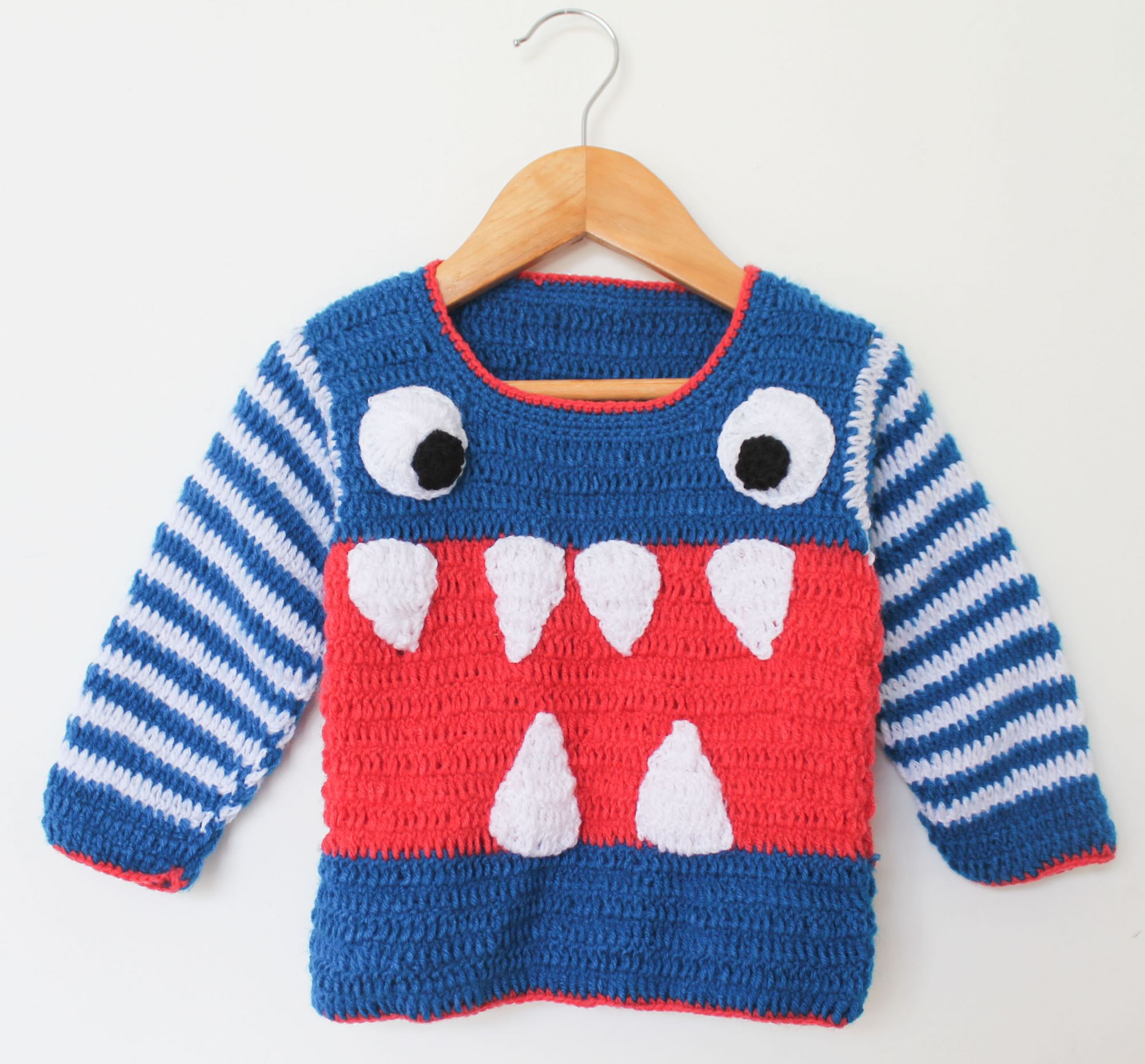 Woonie Full Sleeves Eye Pattern Handmade Sweater - Blue