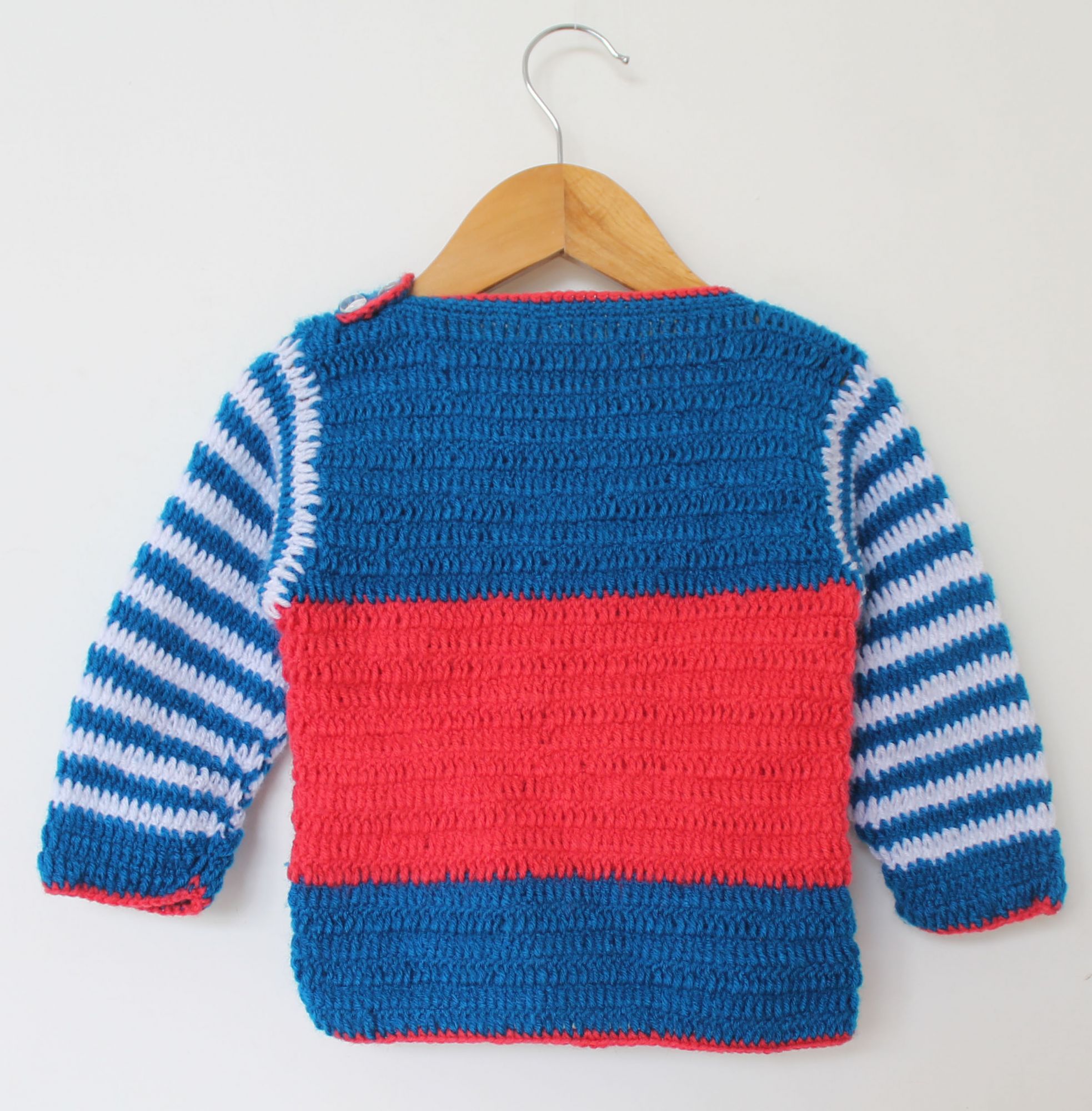 Woonie Full Sleeves Eye Pattern Handmade Sweater - Blue