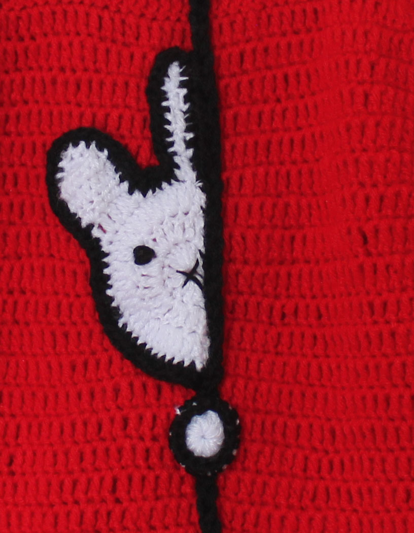 Woonie Full Sleeves Bunny Patch Handmade Sweater - Red