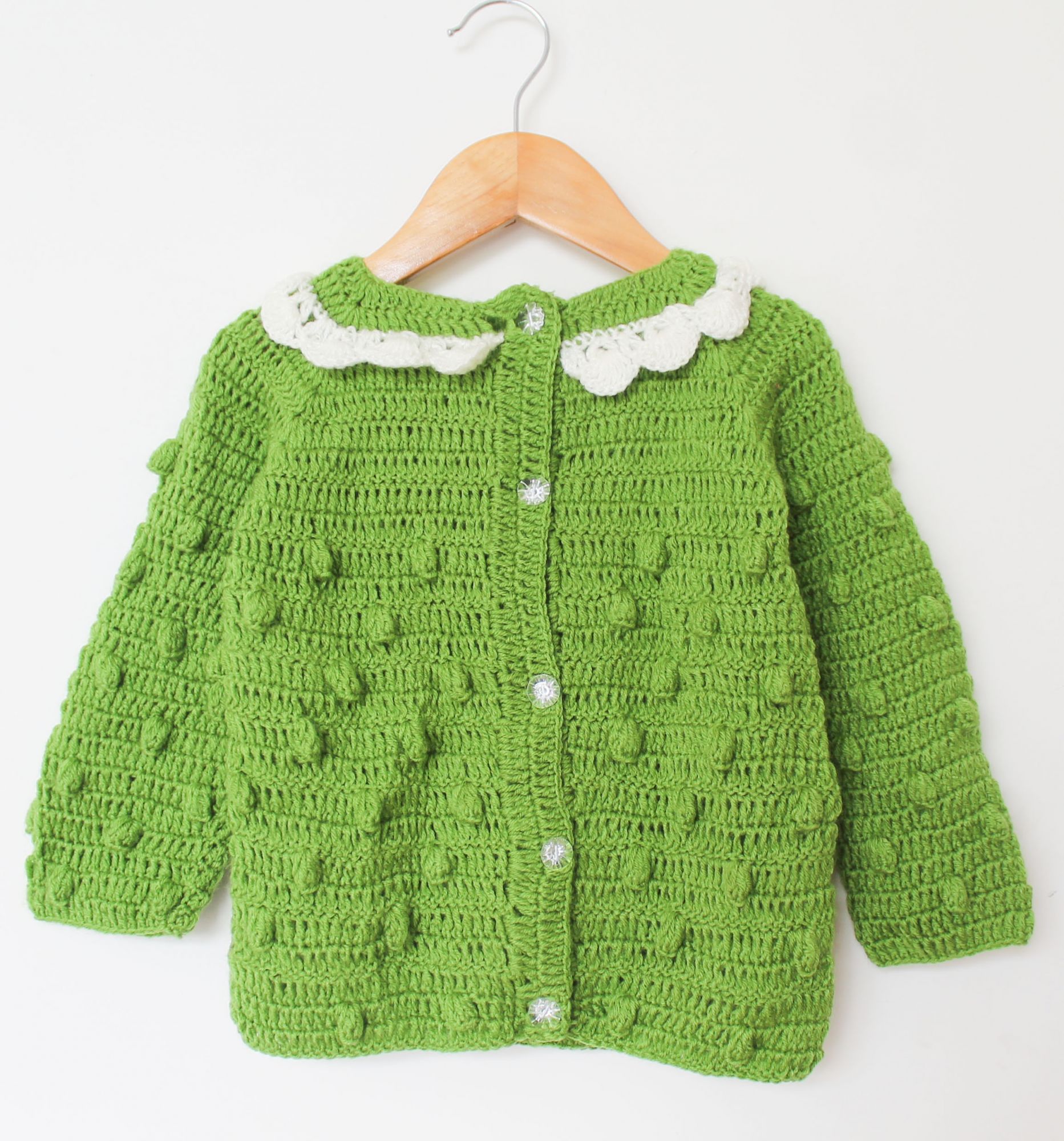Woonie Full Sleeves Solid Handmade Sweater - Green