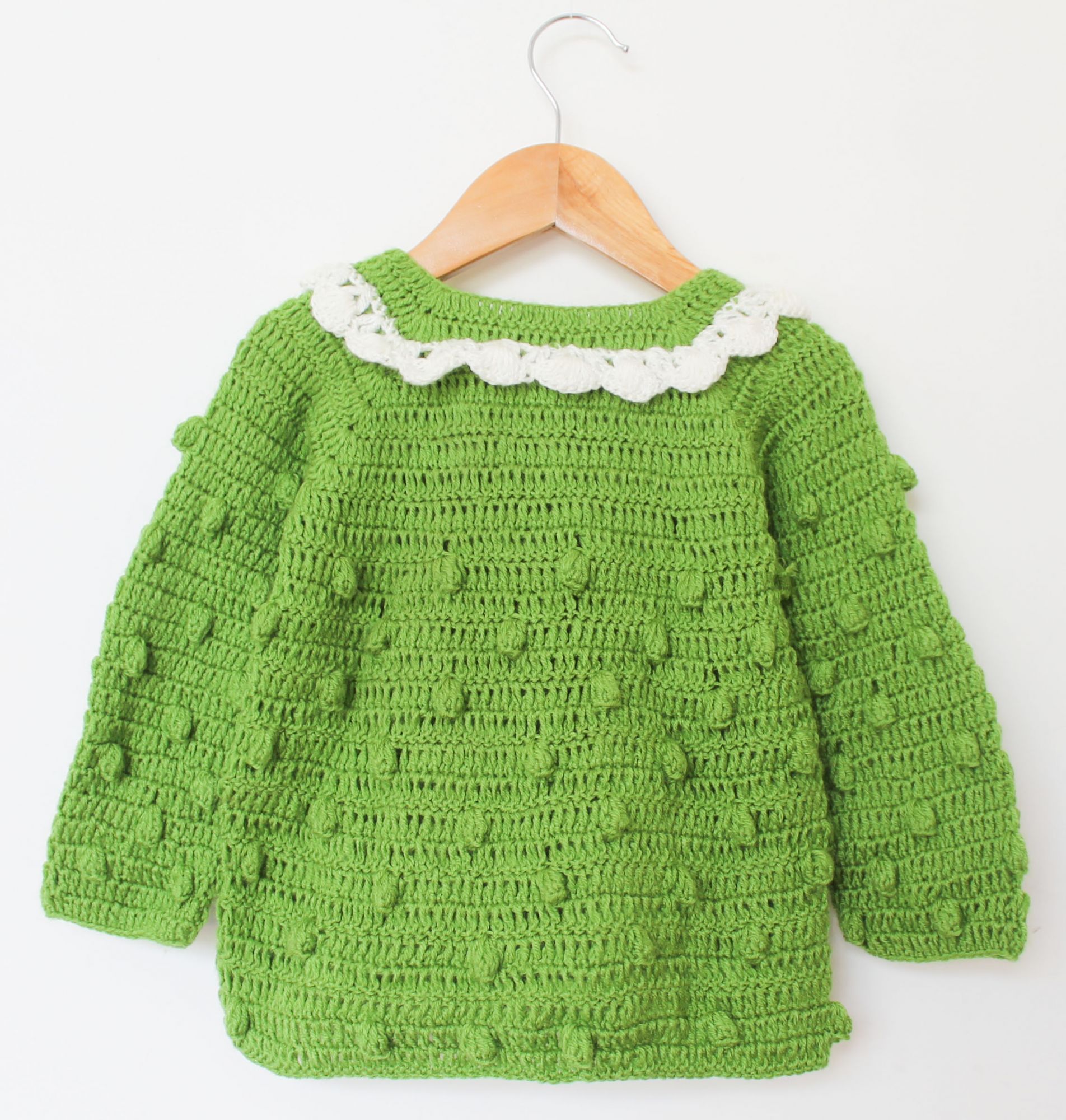 Woonie Full Sleeves Solid Handmade Sweater - Green