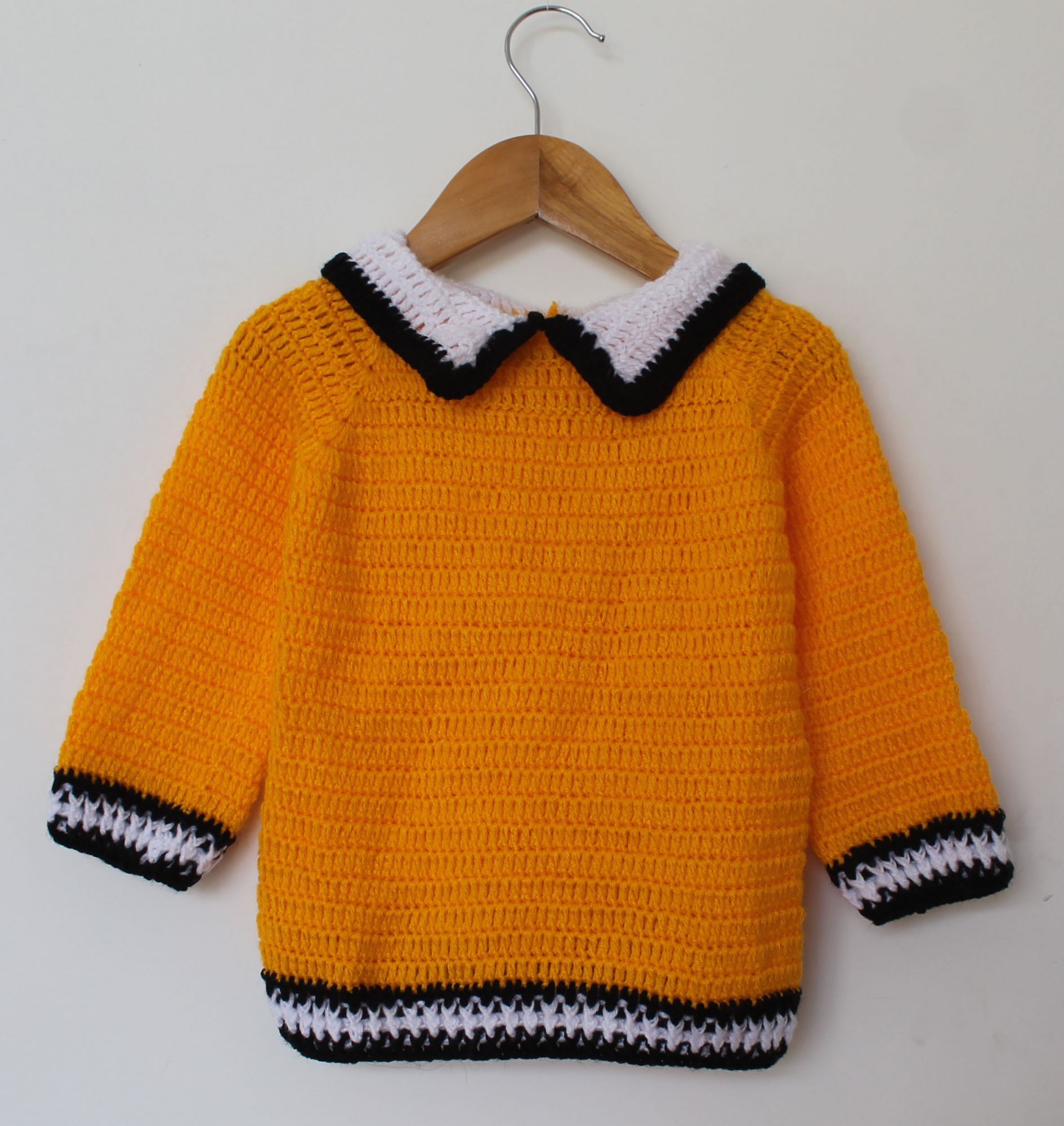 Woonie Full Sleeves Solid Handmade Sweater - Orange