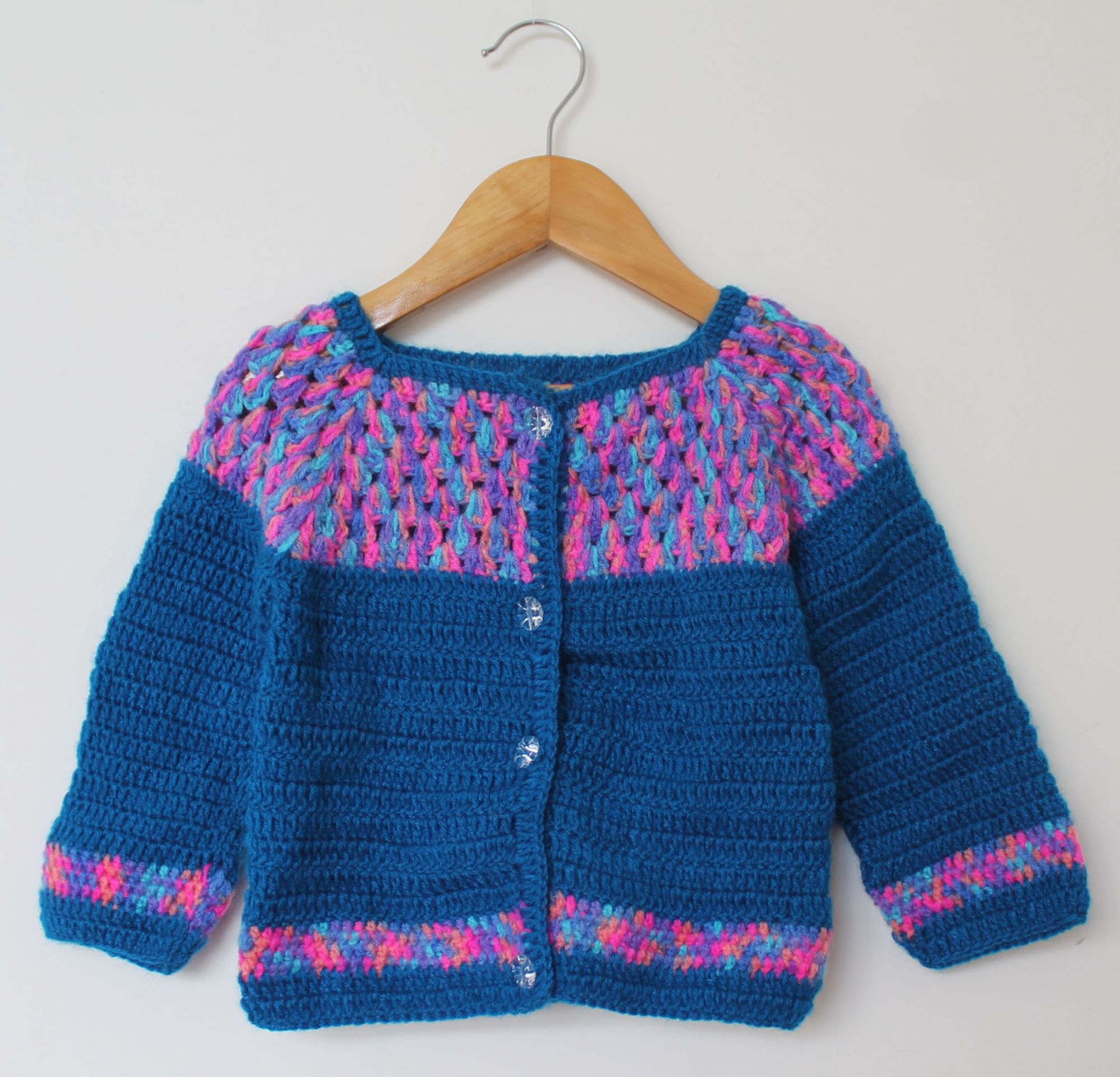 Woonie Full Sleeves Solid Handmade Sweater - Blue