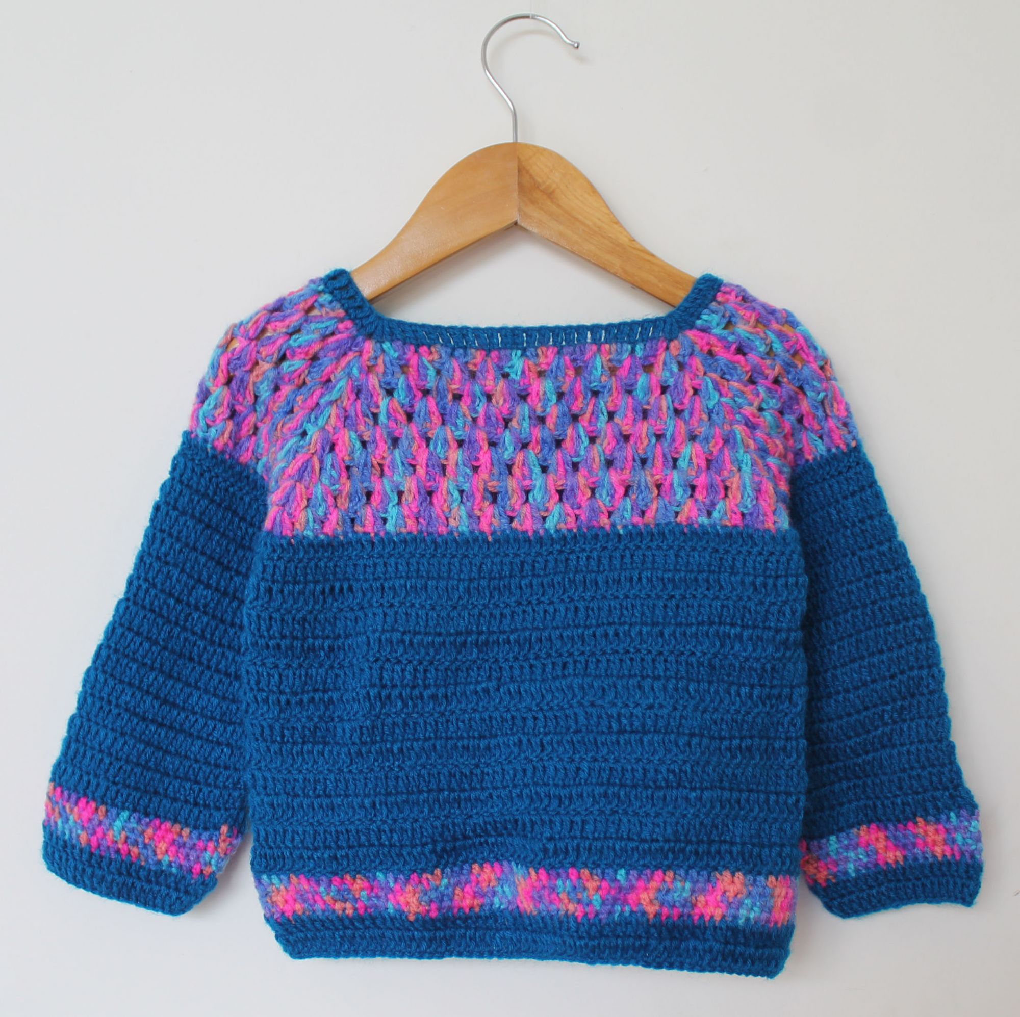 Woonie Full Sleeves Solid Handmade Sweater - Blue