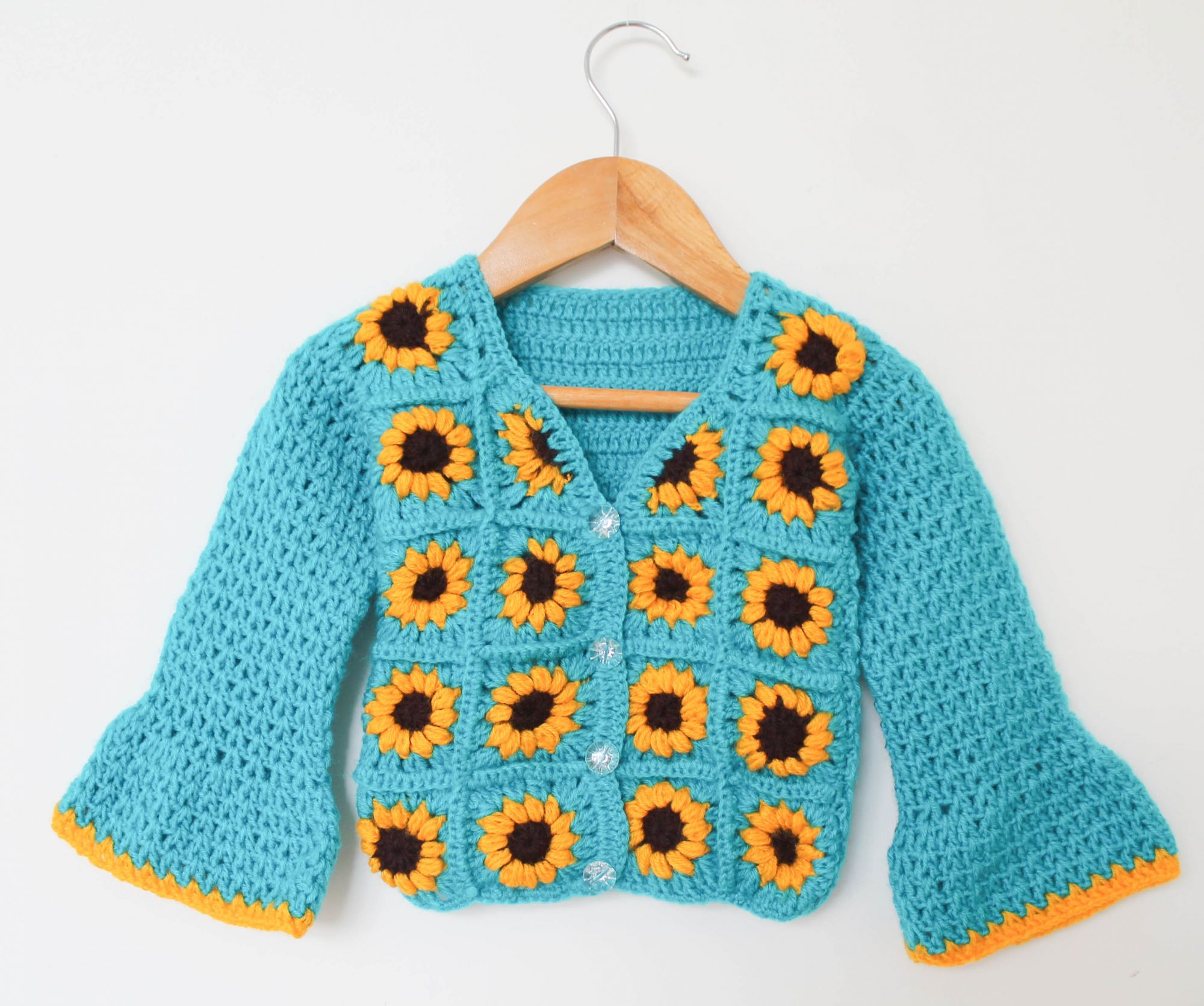Woonie Full Sleeves Flower Decorated Handmade Sweater-Blue