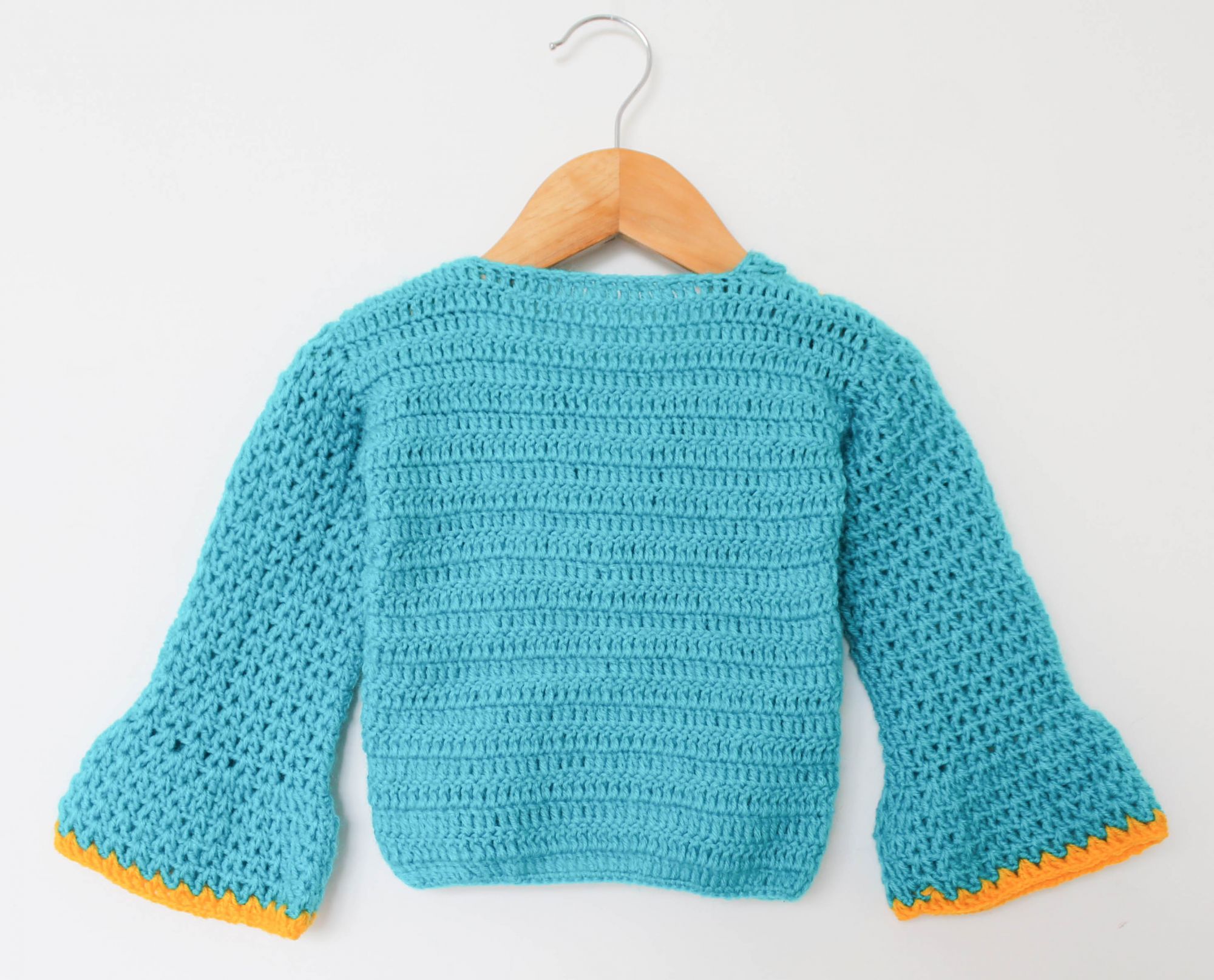 Woonie Full Sleeves Flower Decorated Handmade Sweater-Blue
