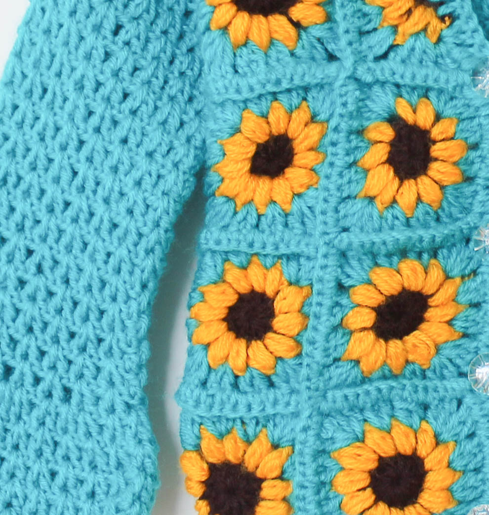 Woonie Full Sleeves Flower Decorated Handmade Sweater-Blue