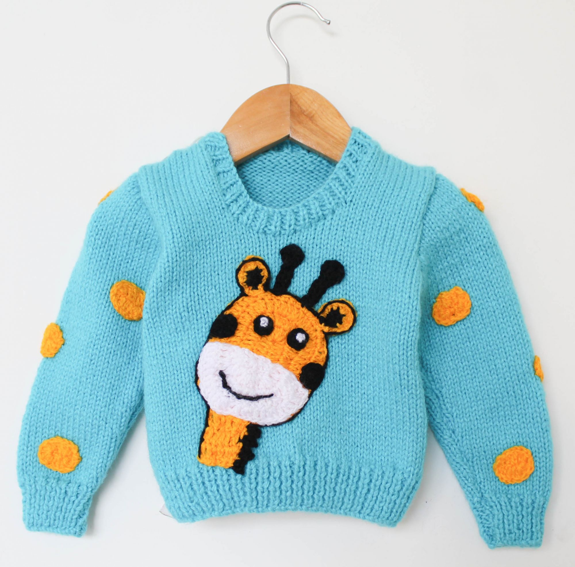 Woonie Full Sleeves Handmade Giraffe Sweater - Blue