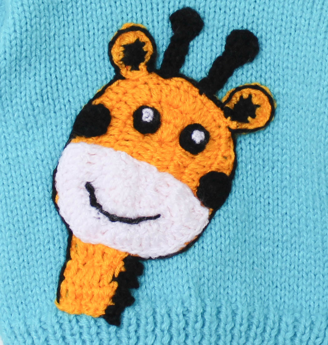 Woonie Full Sleeves Handmade Giraffe Sweater - Blue