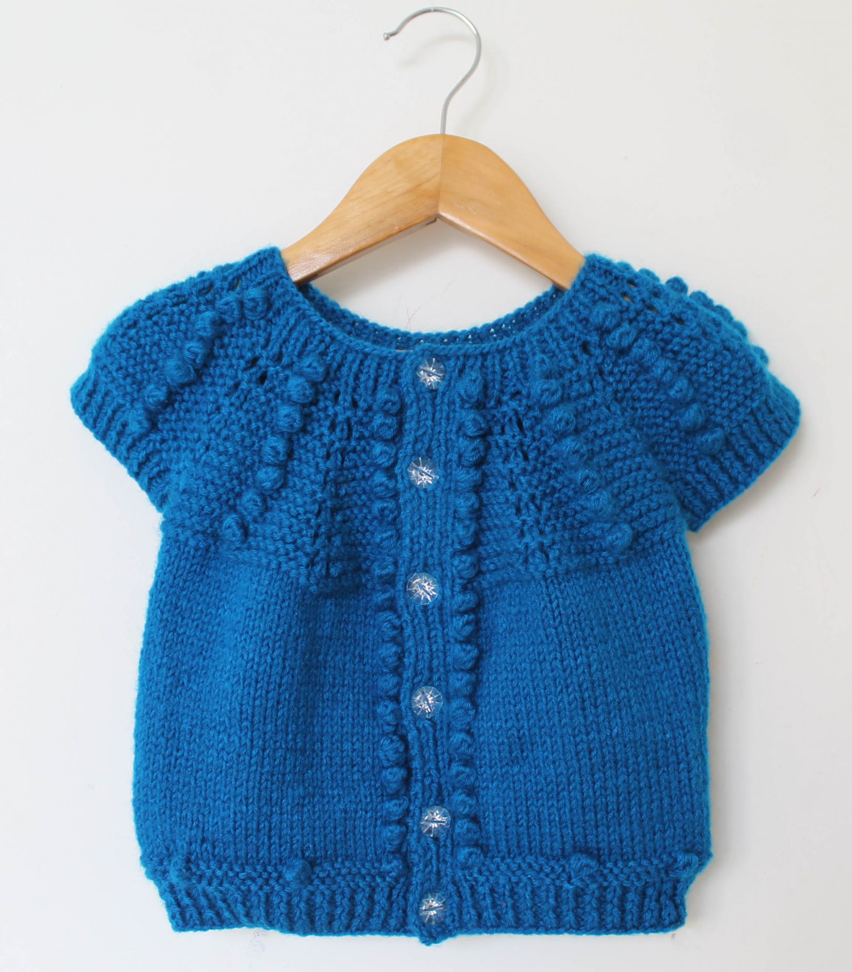 Woonie Handmade Self Pattern Short Sleeves Sweater - Blue