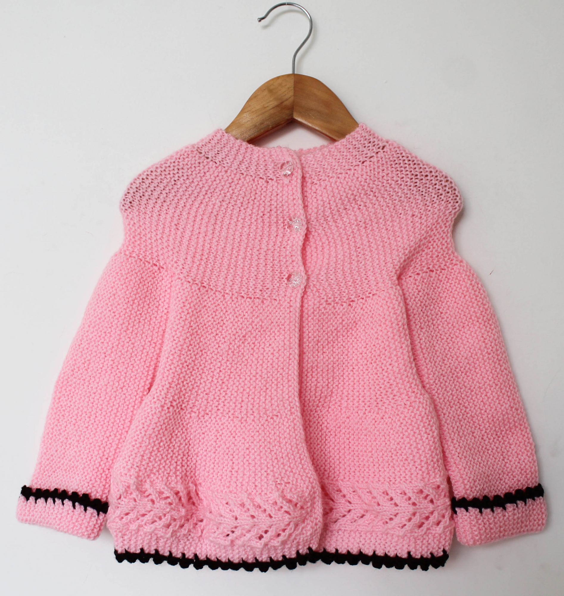 Woonie Handmade Front Open Full Sleeves Sweater - Pink