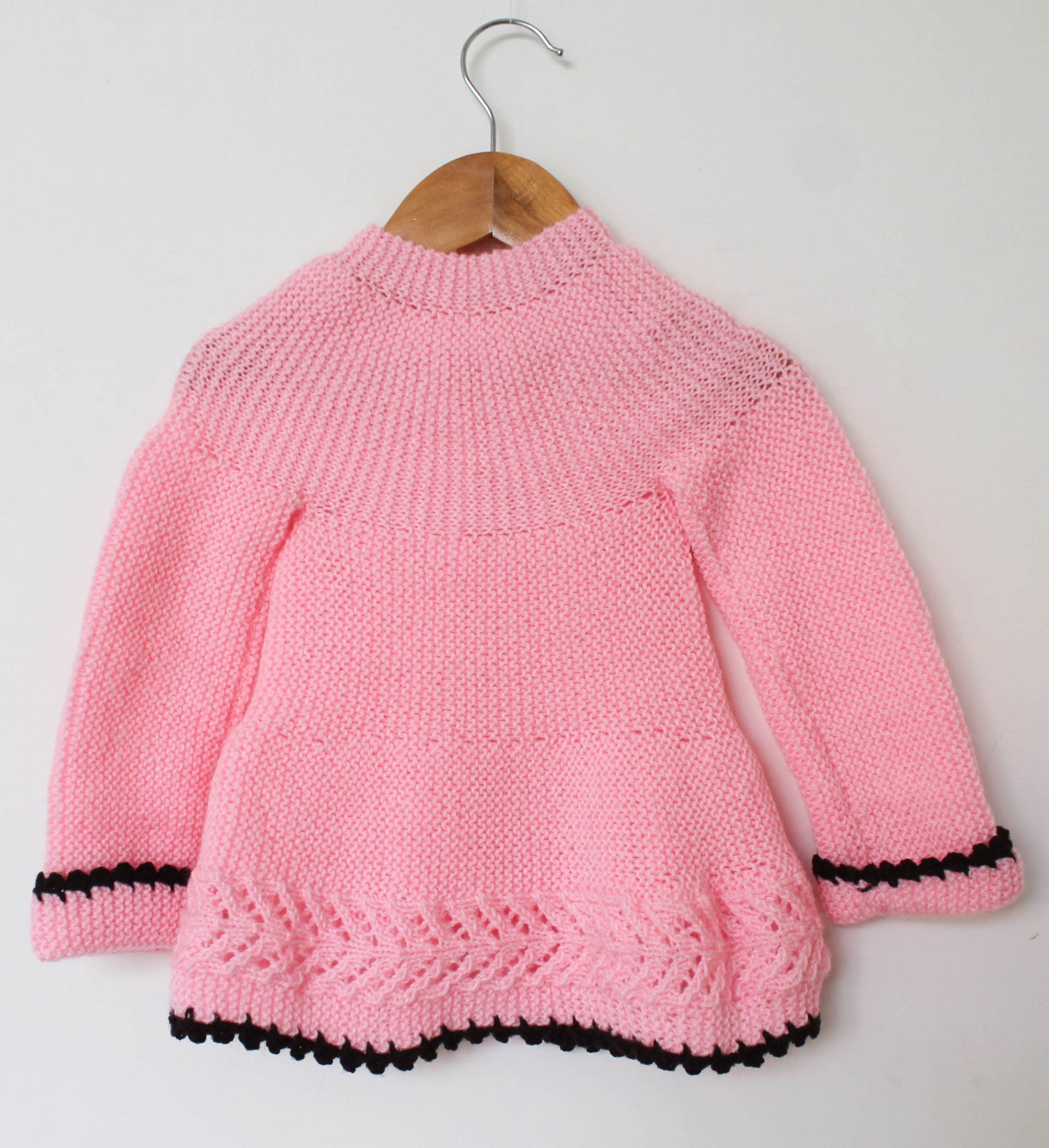 Woonie Handmade Front Open Full Sleeves Sweater - Pink