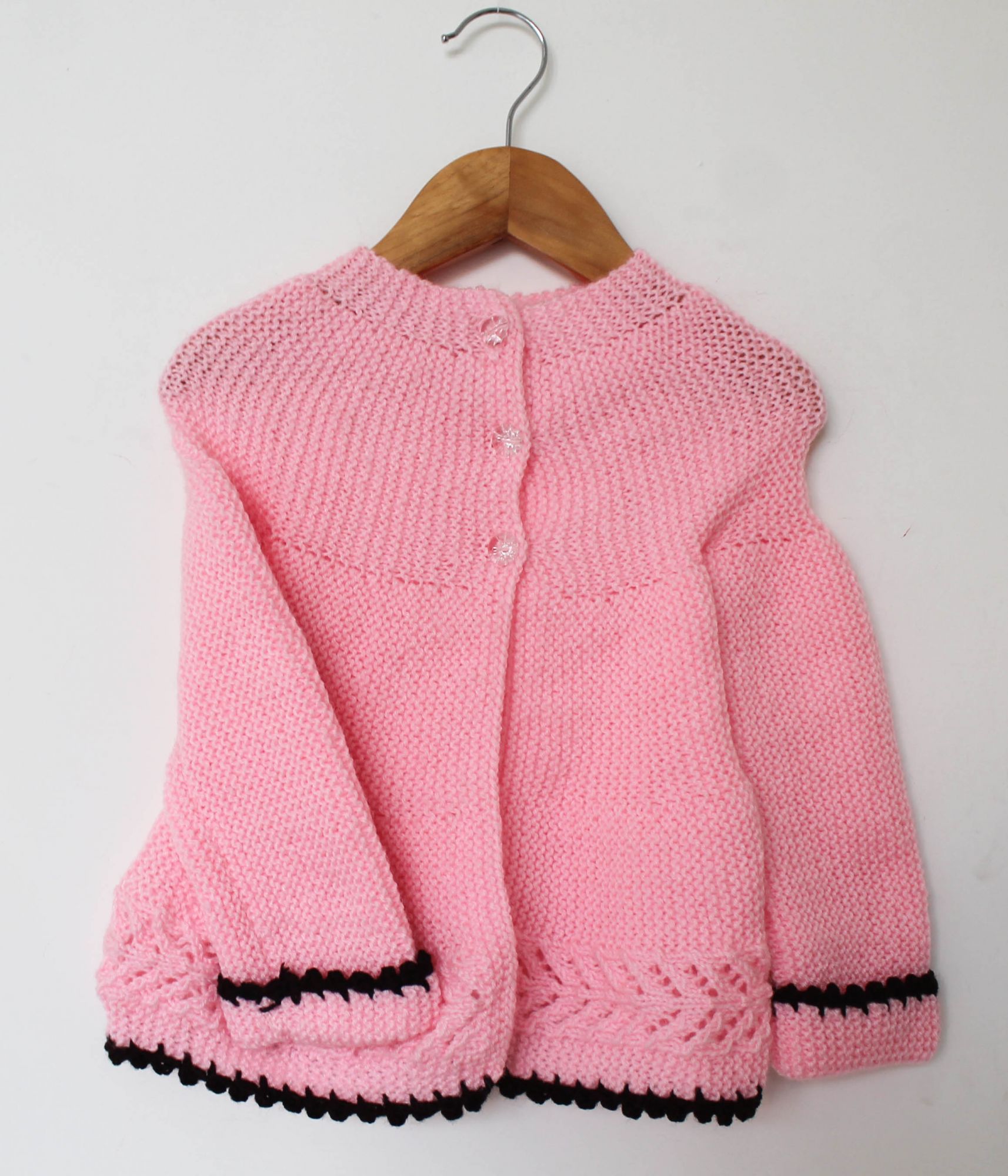 Woonie Handmade Front Open Full Sleeves Sweater - Pink
