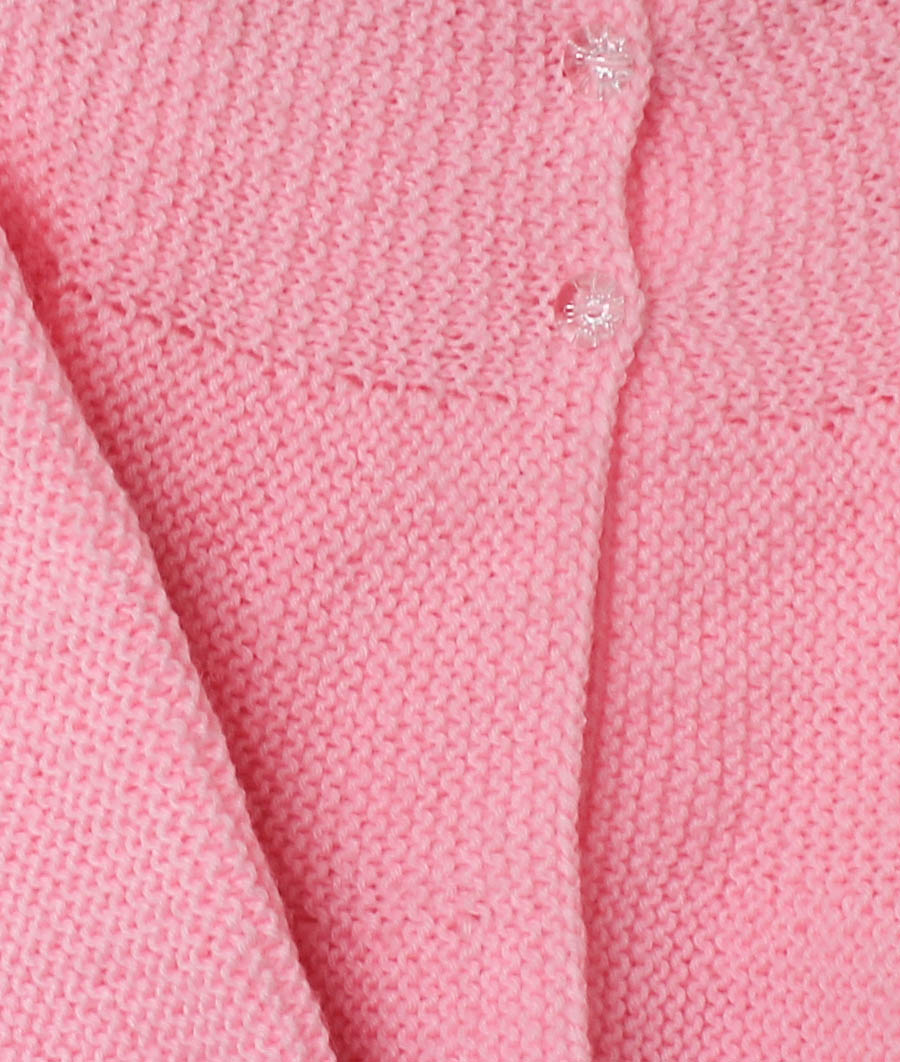 Woonie Handmade Front Open Full Sleeves Sweater - Pink