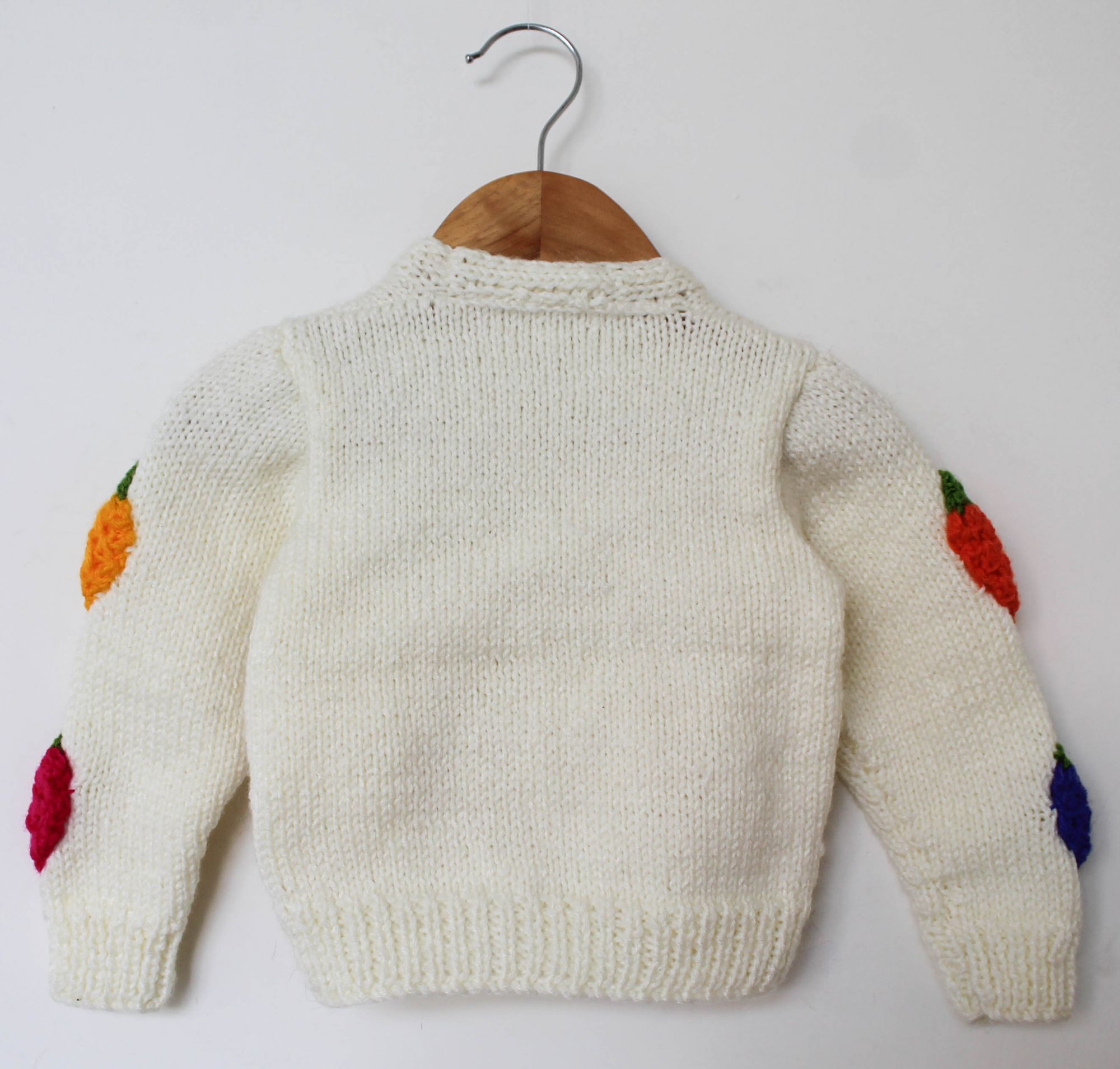 Woonie Handmade Full Sleeves Strawberry Patch Sweater - Off White
