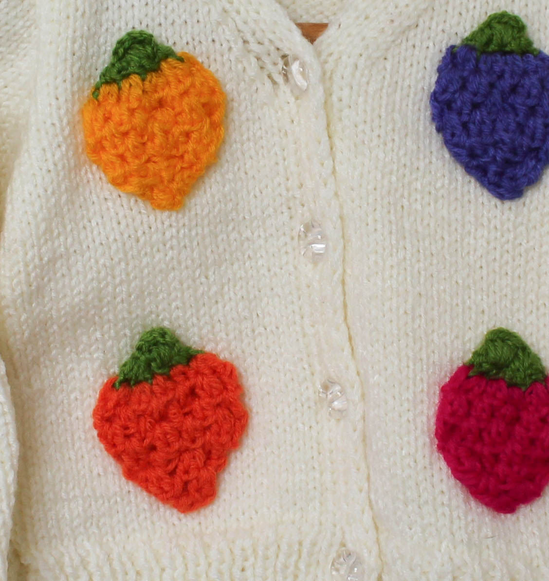 Woonie Handmade Full Sleeves Strawberry Patch Sweater - Off White