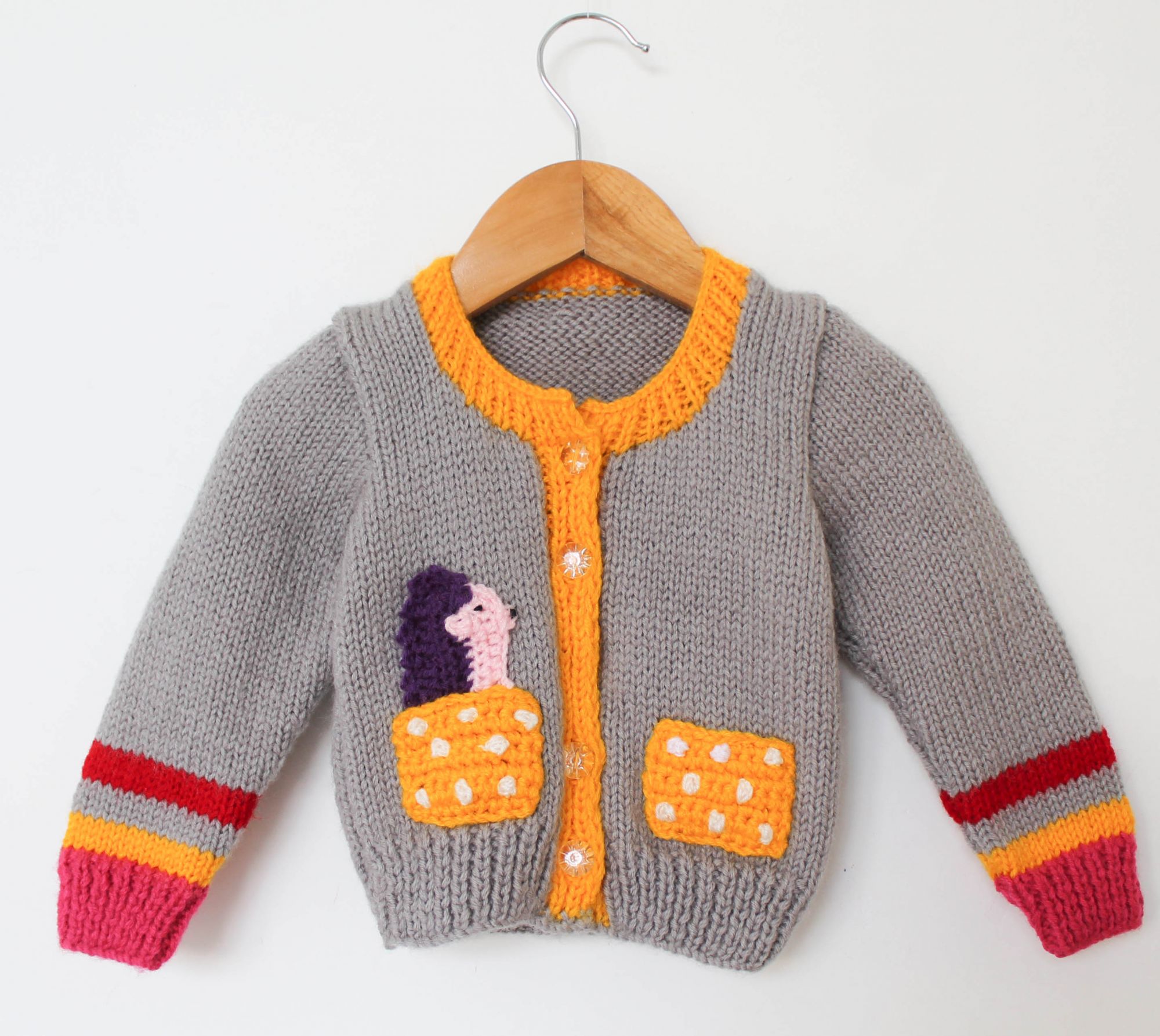Woonie Handmade Full Sleeves Polka Dot Patch Sweater - Grey