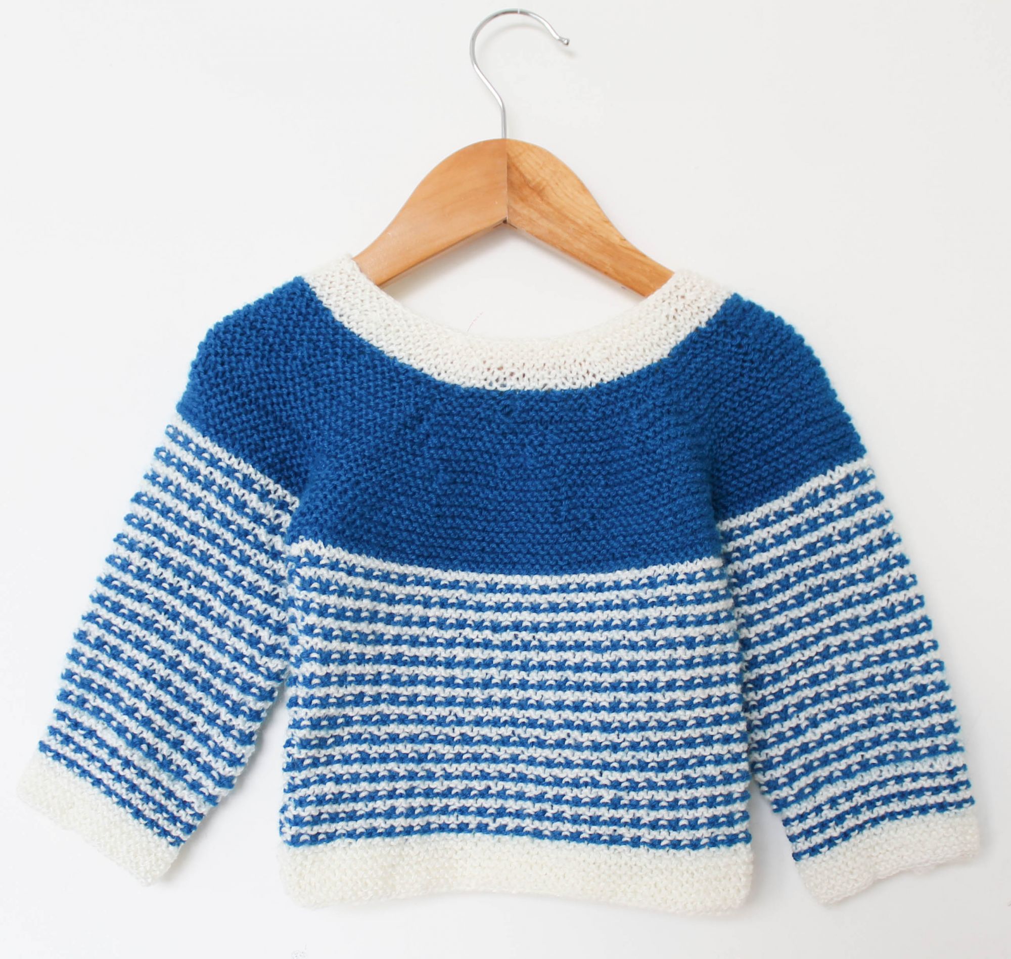 Woonie Handmade Striped Full Sleeves Sweater - Blue