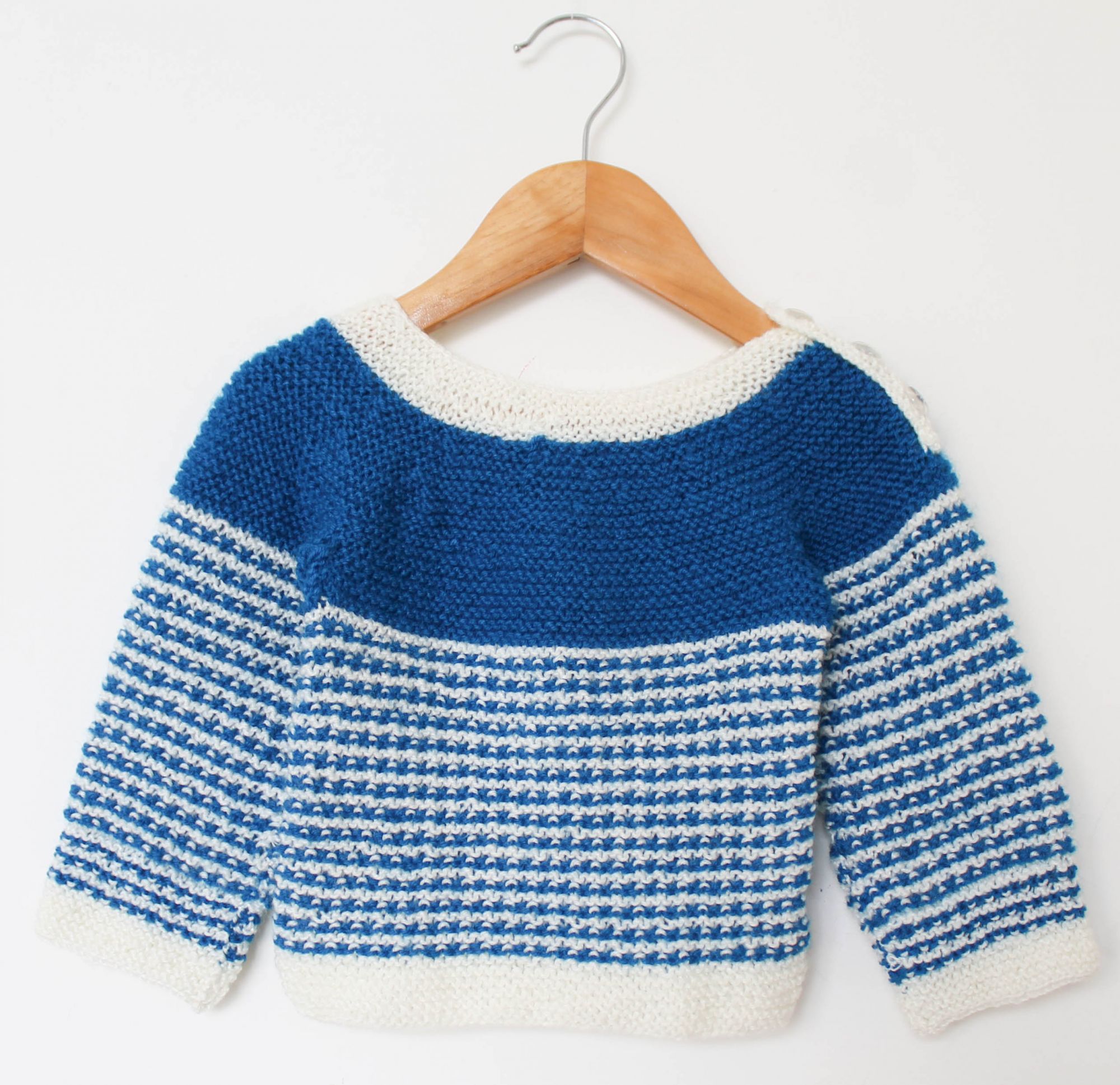 Woonie Handmade Striped Full Sleeves Sweater - Blue
