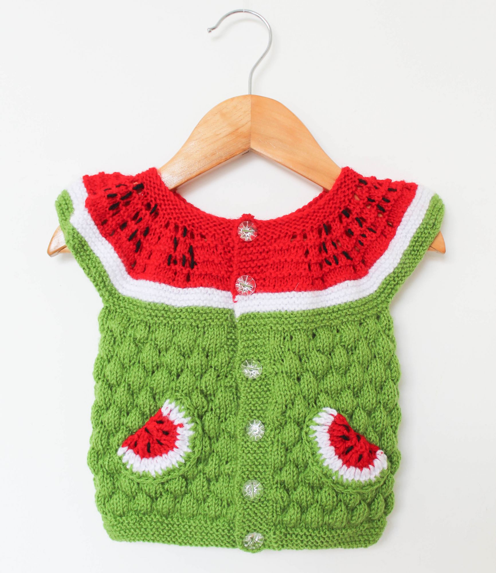 Woonie Sleeveless Handmade Watermelon Sweater-Green
