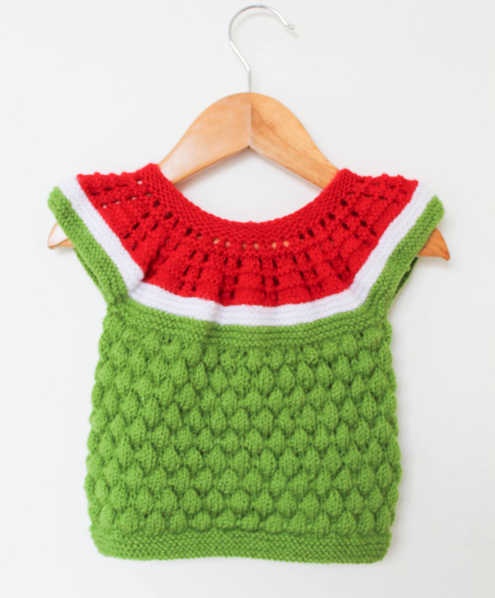Woonie Sleeveless Handmade Watermelon Sweater-Green