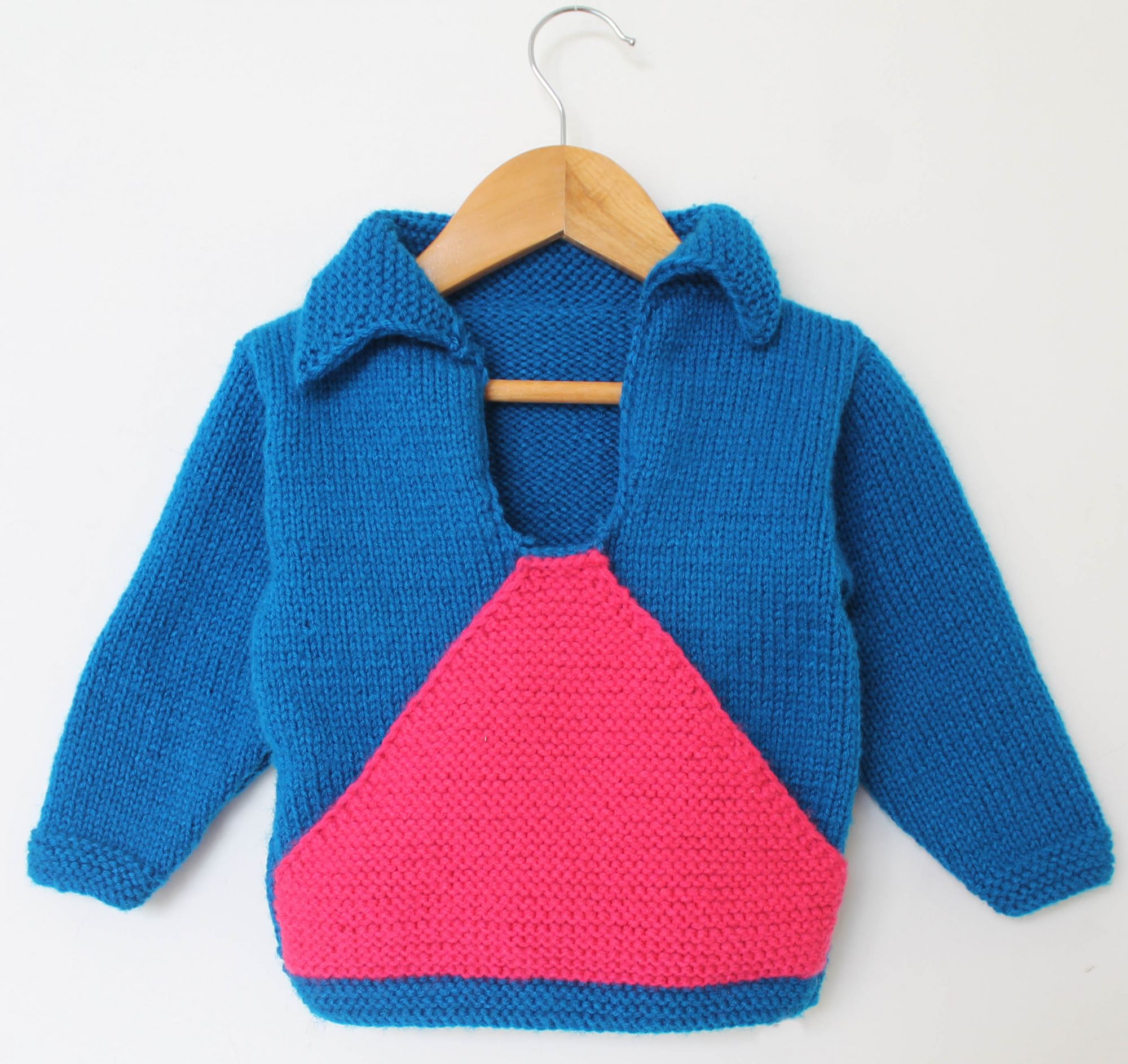 Woonie Full Sleeves Colour Block Pattern Sweater - Blue