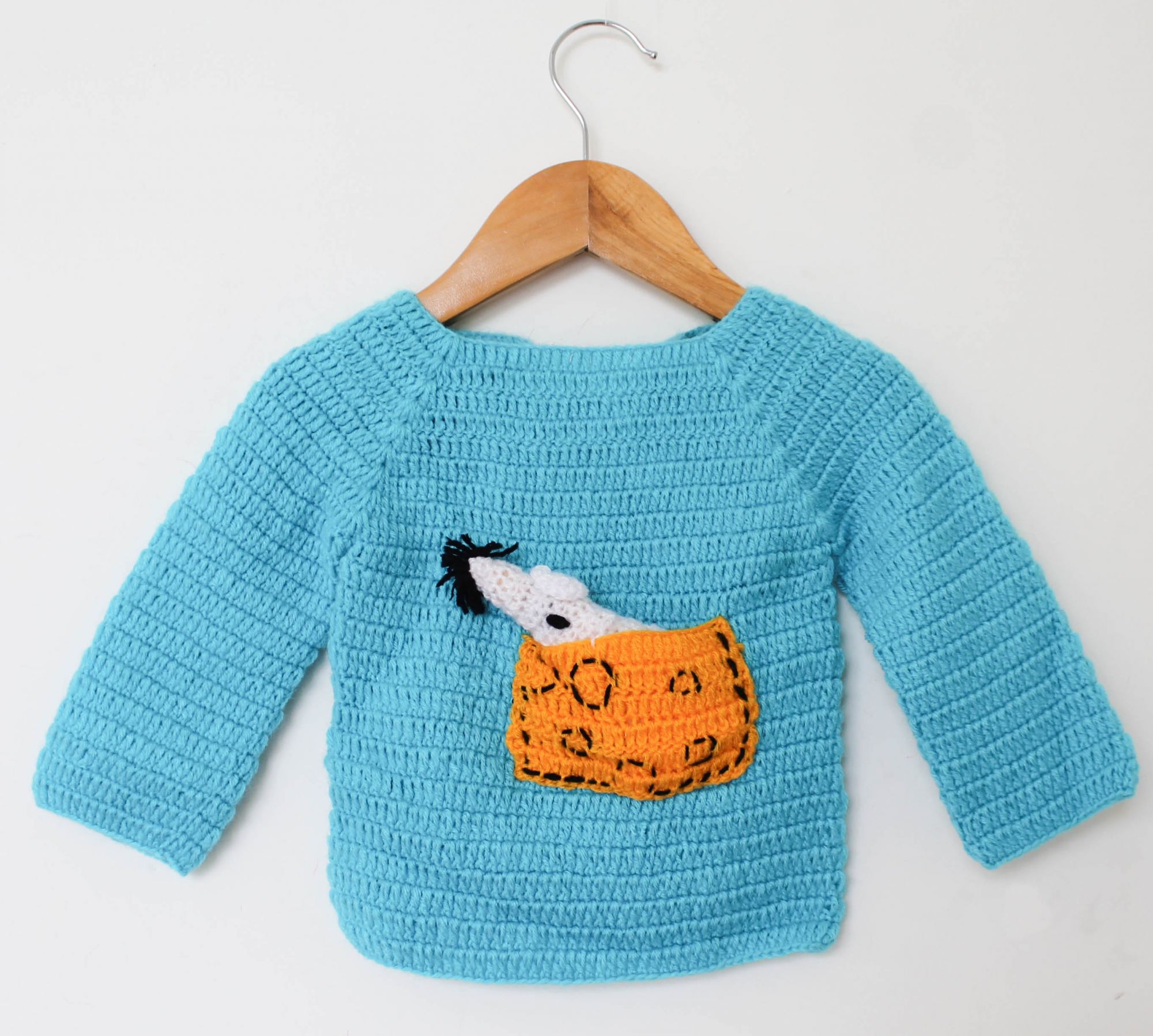 Woonie Full Sleeves Mouse Knit Detailing Sweater - Light Blue