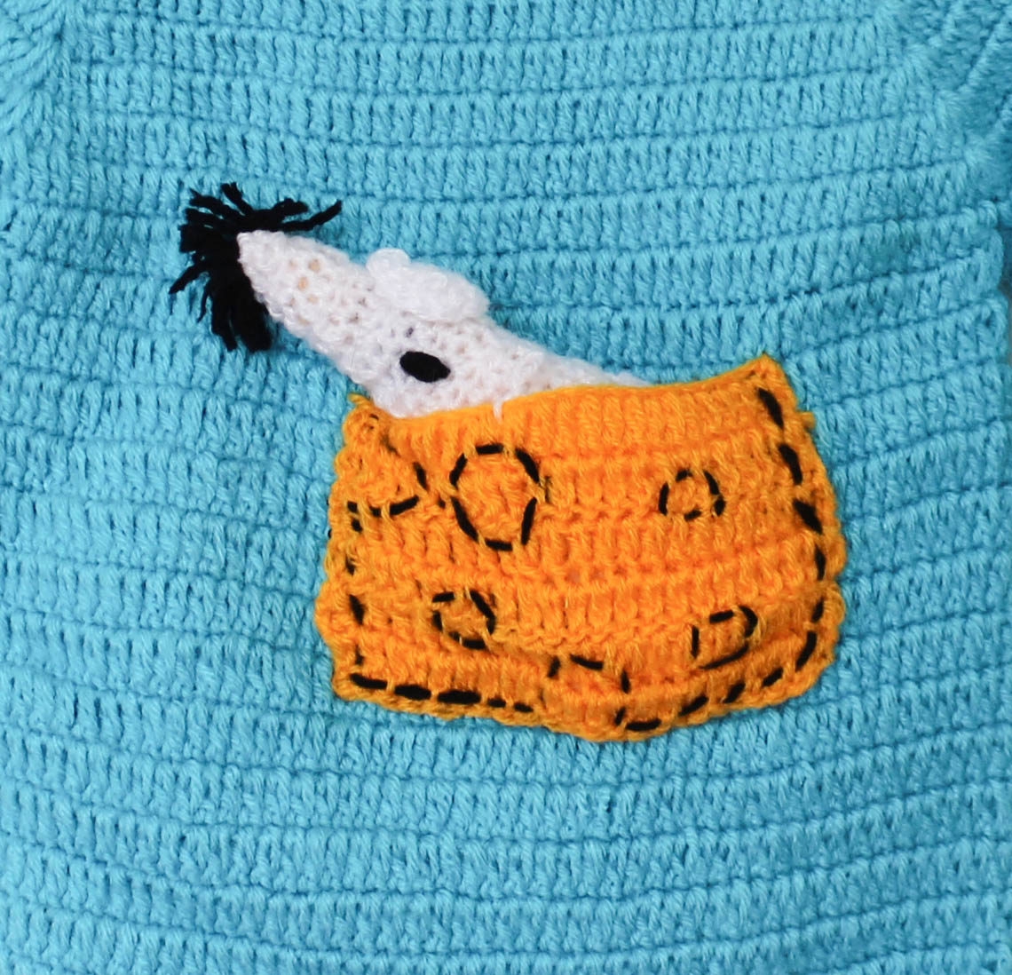 Woonie Full Sleeves Mouse Knit Detailing Sweater - Light Blue