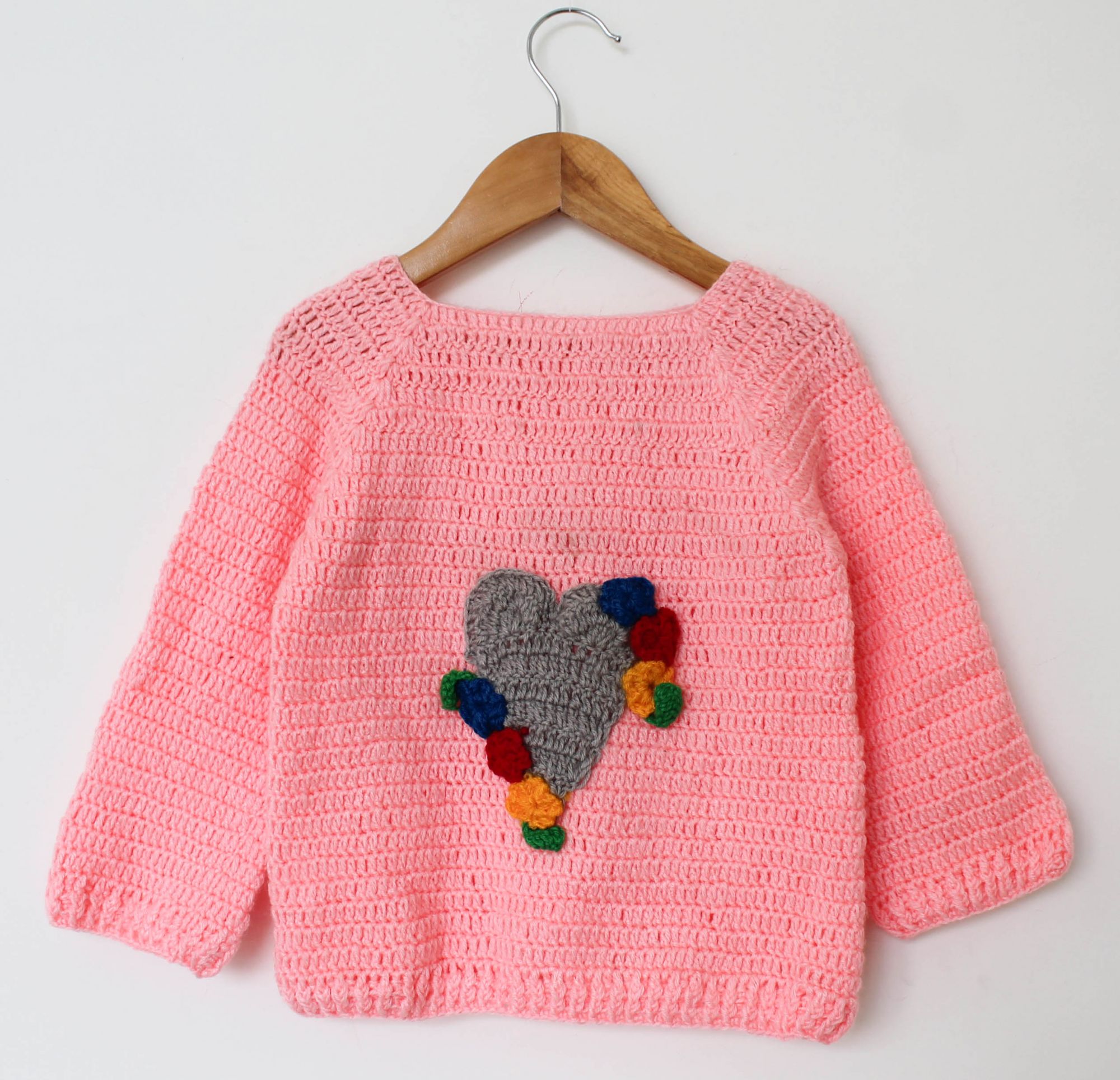 Woonie Full Sleeves Heart Knit Detailing Sweater - Light Pink