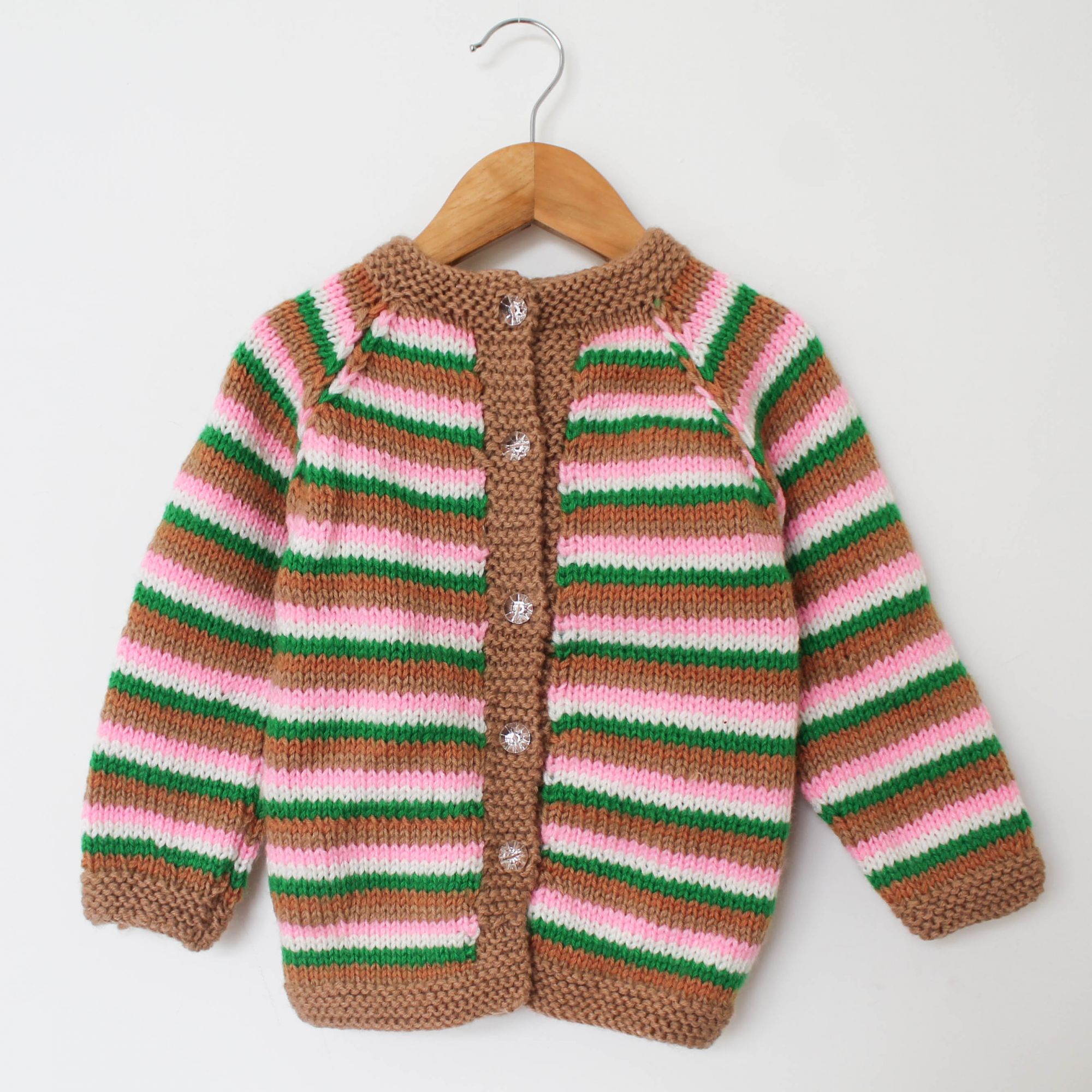 Woonie Full Sleeves Striped Cardigan - Brown & Pink