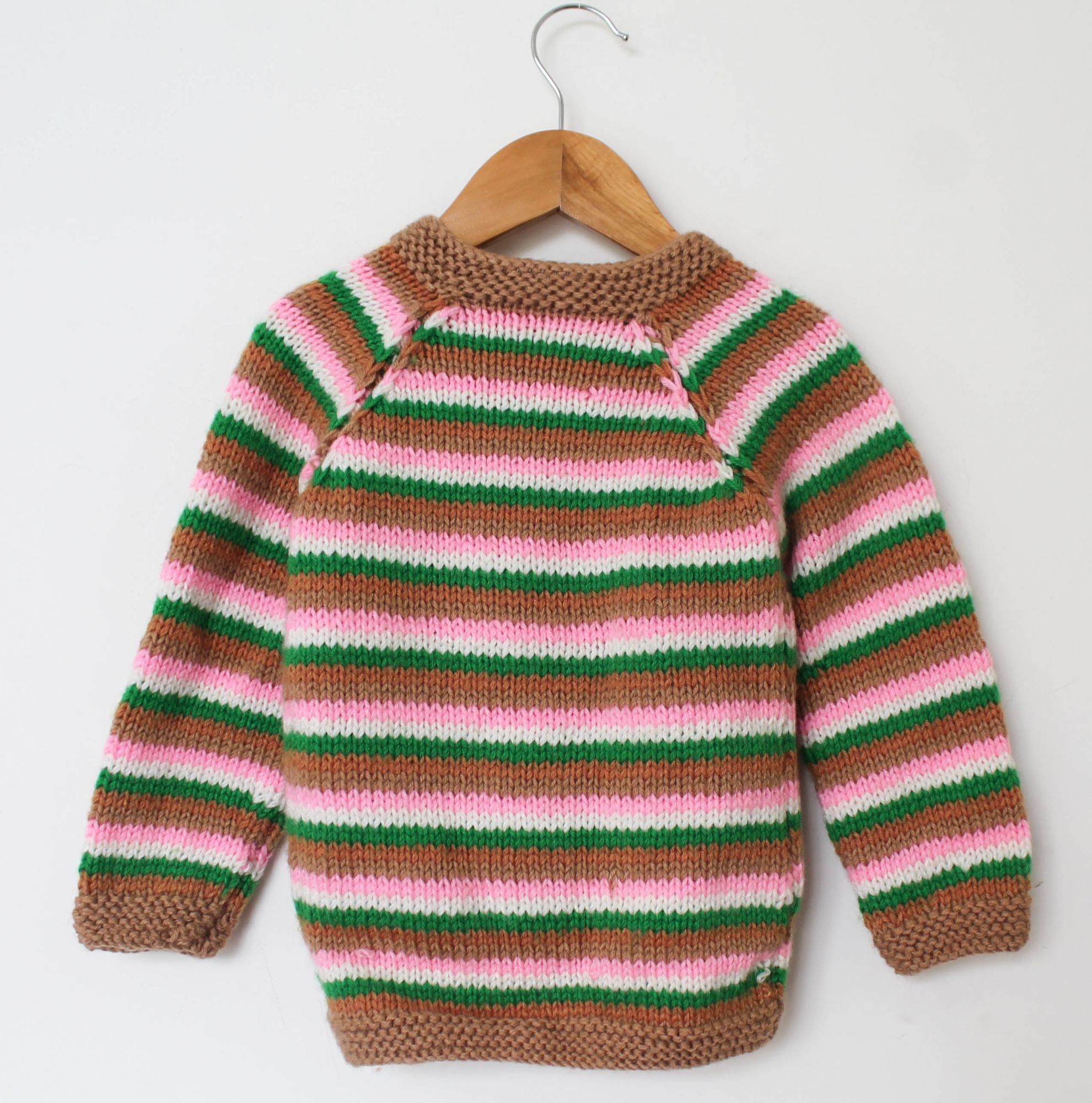 Woonie Full Sleeves Striped Cardigan - Brown & Pink