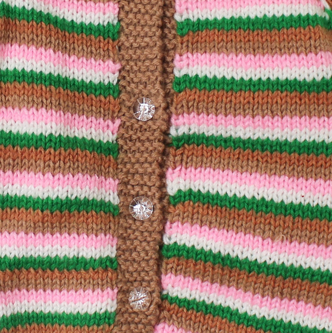 Woonie Full Sleeves Striped Cardigan - Brown & Pink