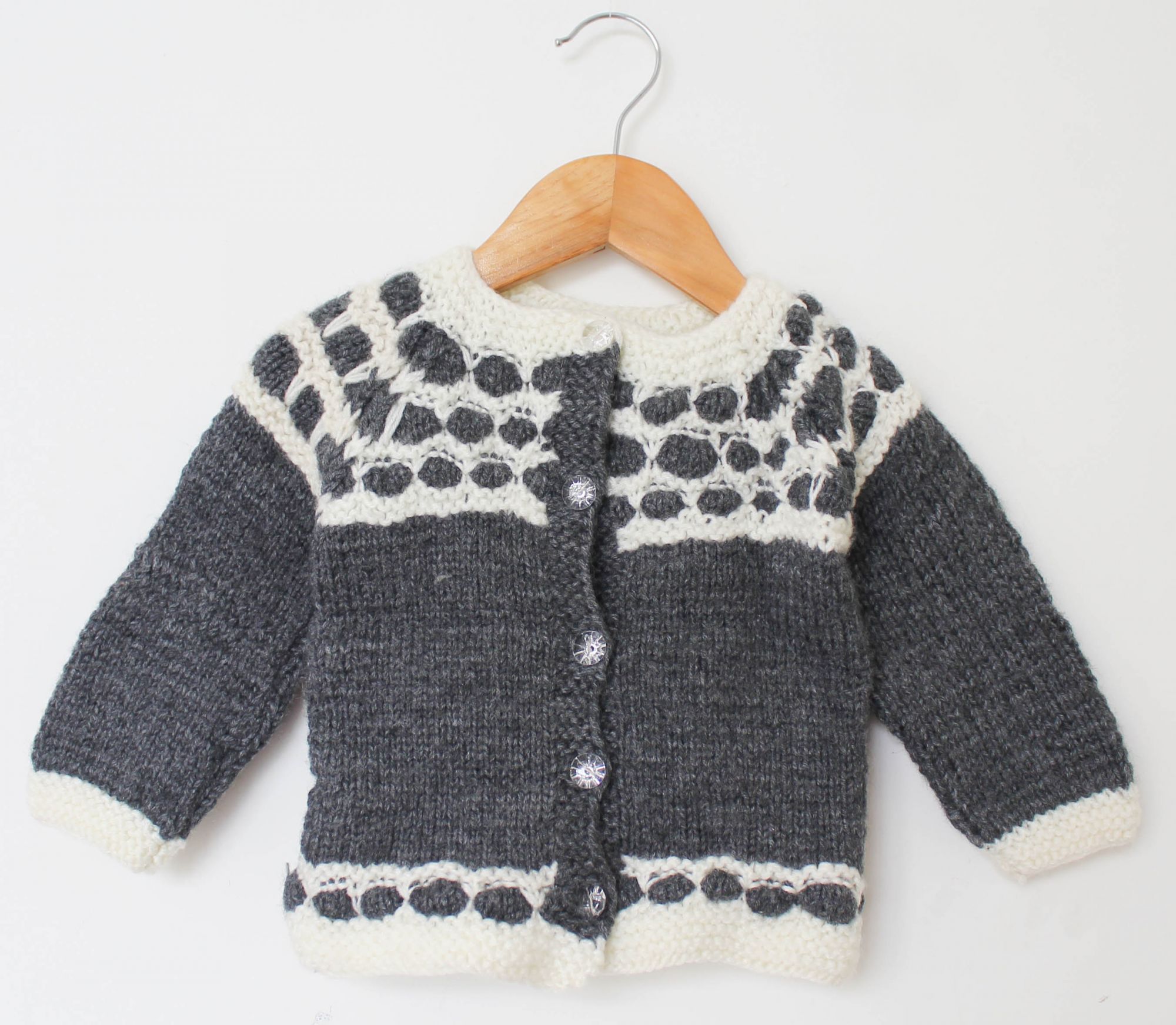 Woonie Full Sleeves Hand Knitted Cardigan - Grey