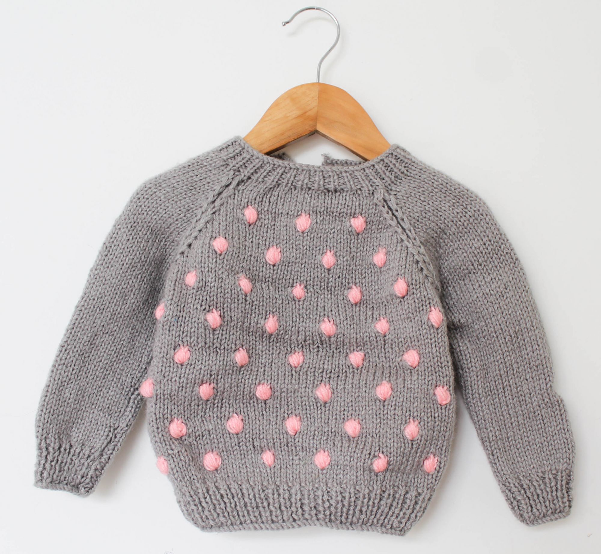 Woonie Full Sleeves Bubble Design Detailing Handmade Sweater - Grey
