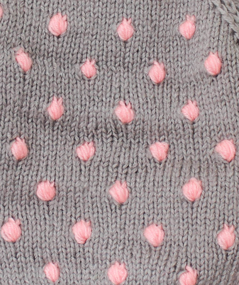 Woonie Full Sleeves Bubble Design Detailing Handmade Sweater - Grey
