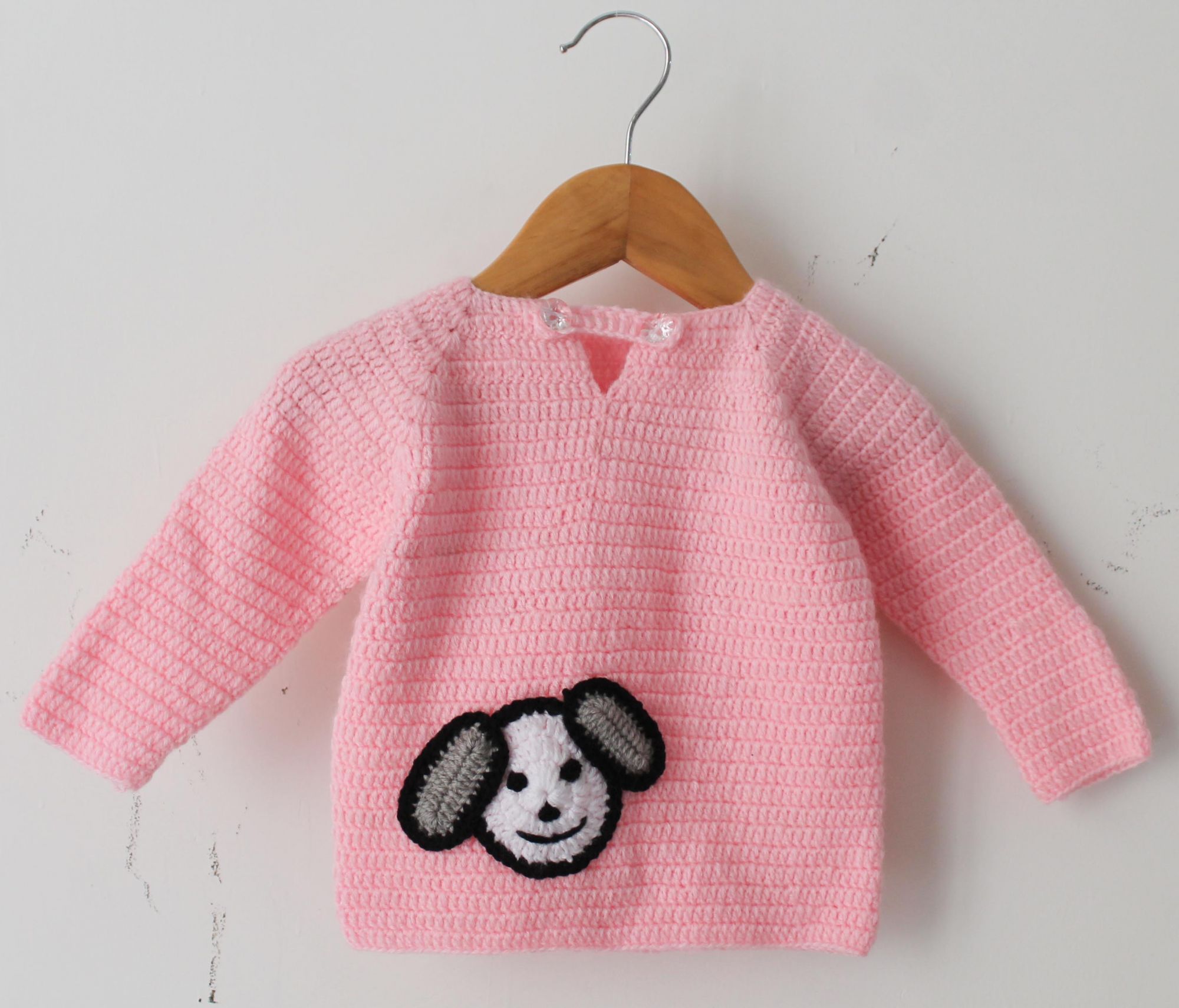 Woonie Full Sleeves Face Knit Detailing Sweater - Light Pink