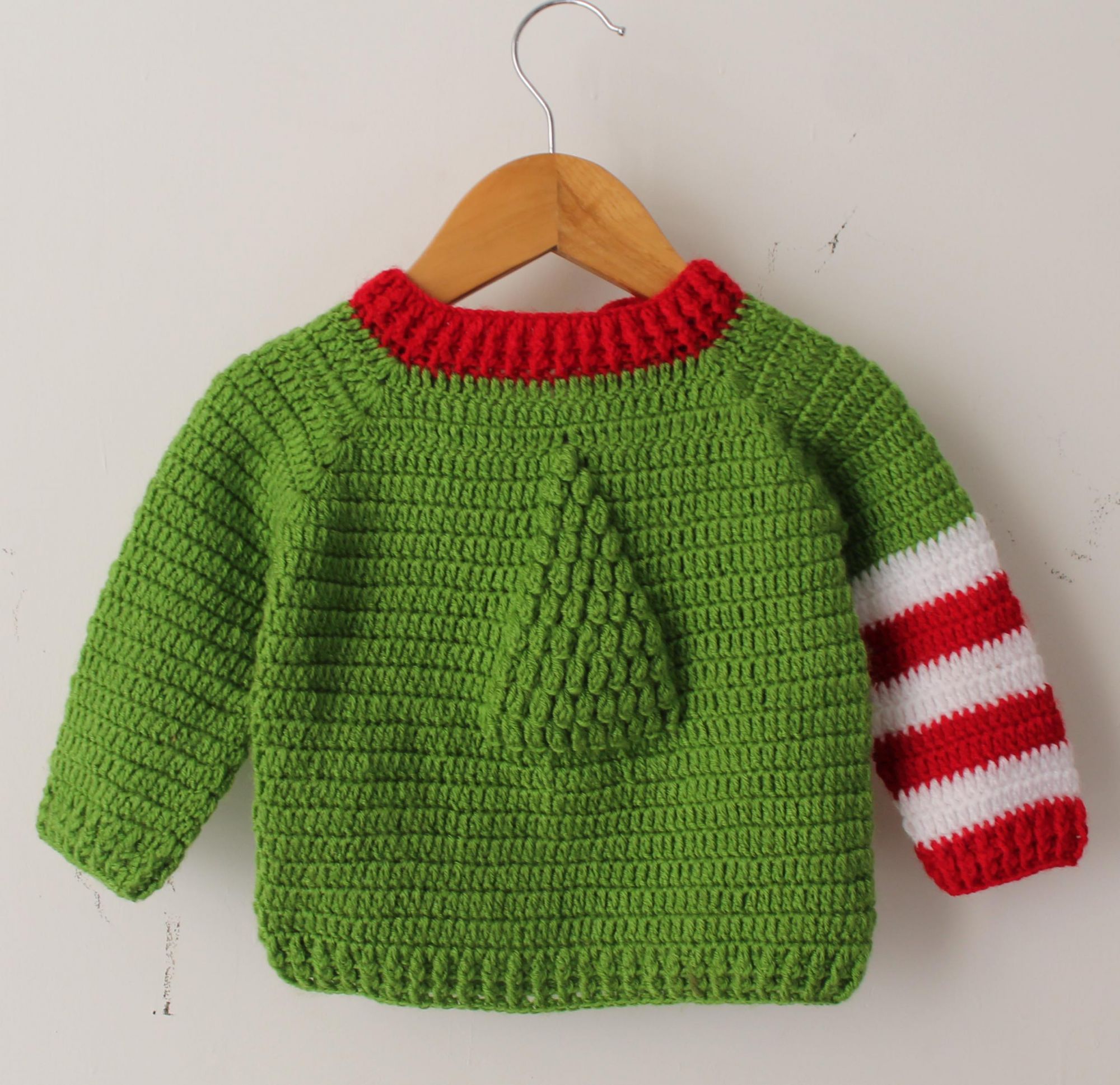 Woonie Full Sleeves Christmas Tree Knitted Sweater - Green