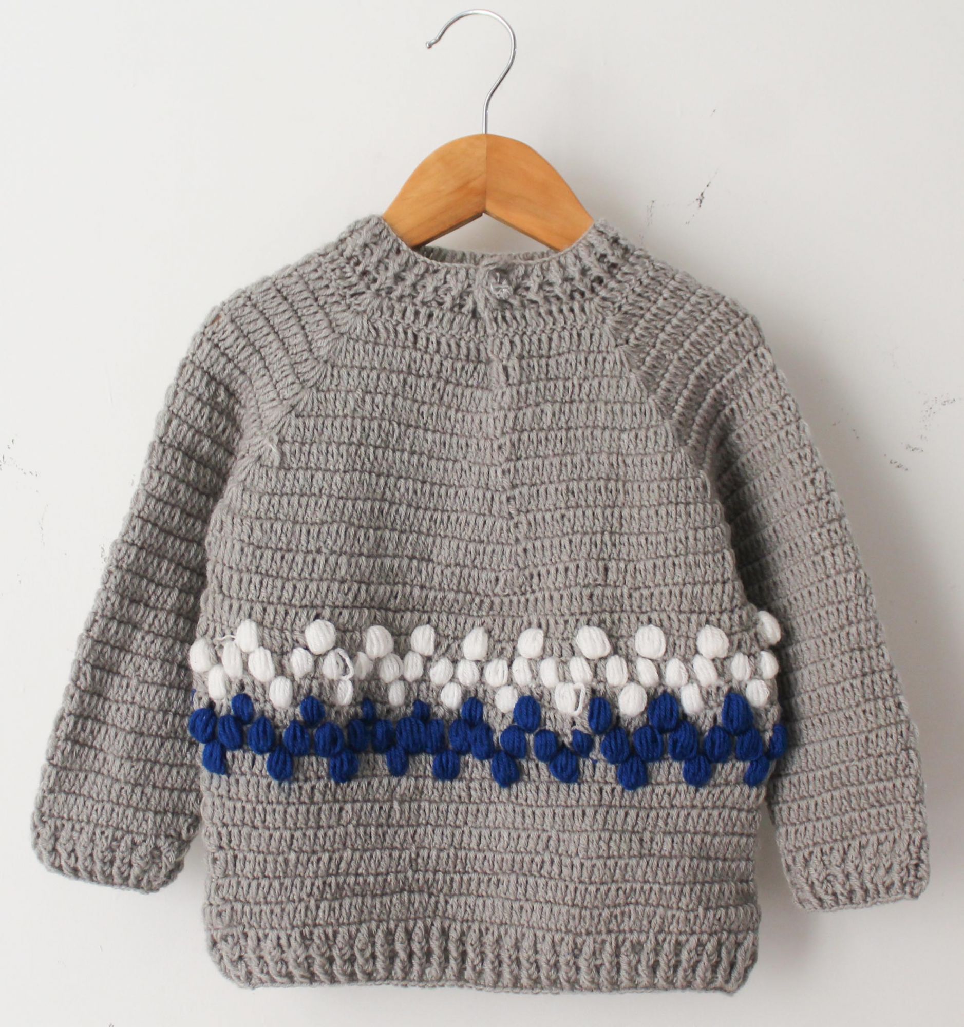Woonie Full Sleeves Handmade Zig-Zag Pattern Sweater - Grey