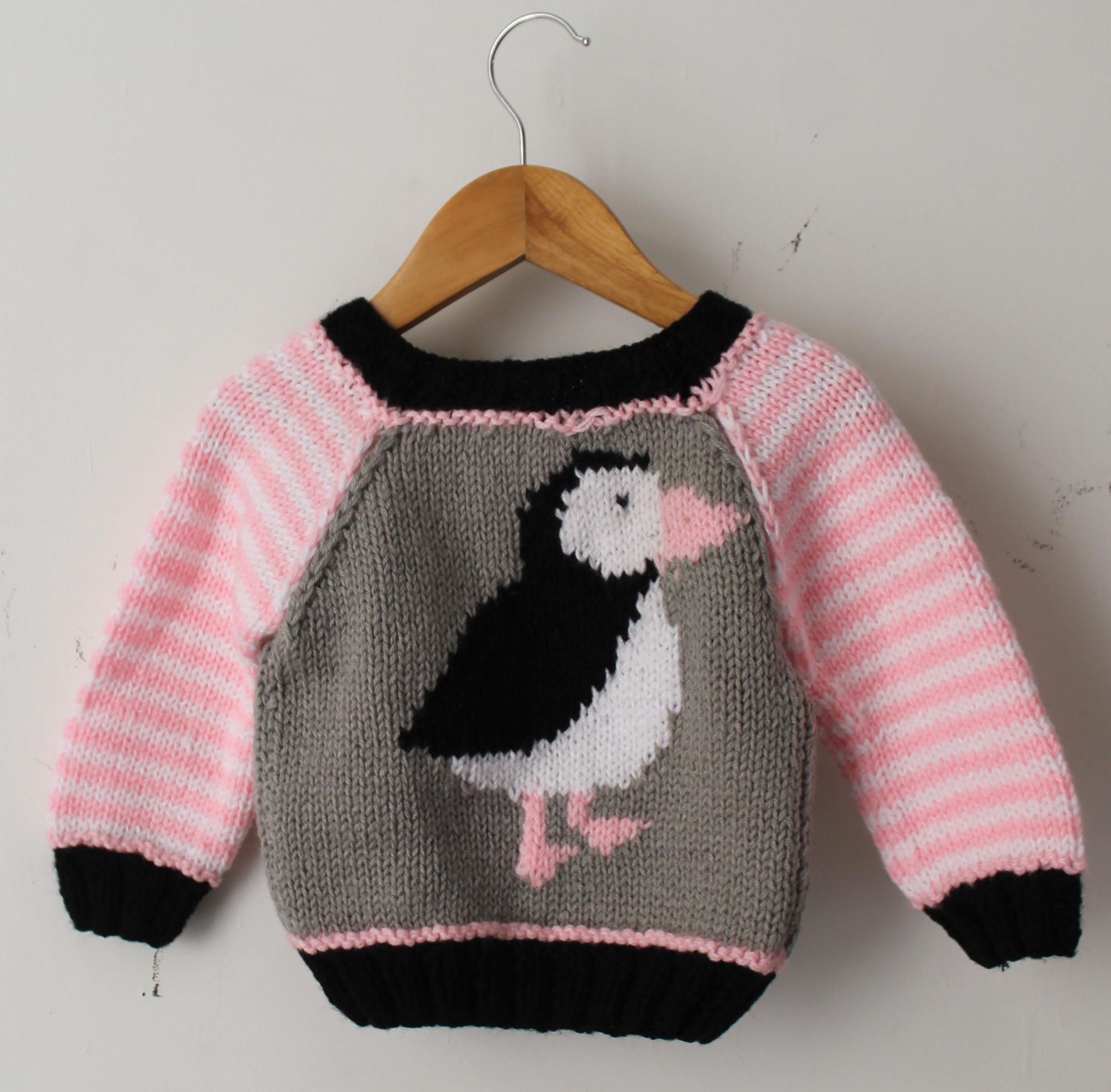 Woonie Full Sleeves Handmade Bird Design Sweater - Pink