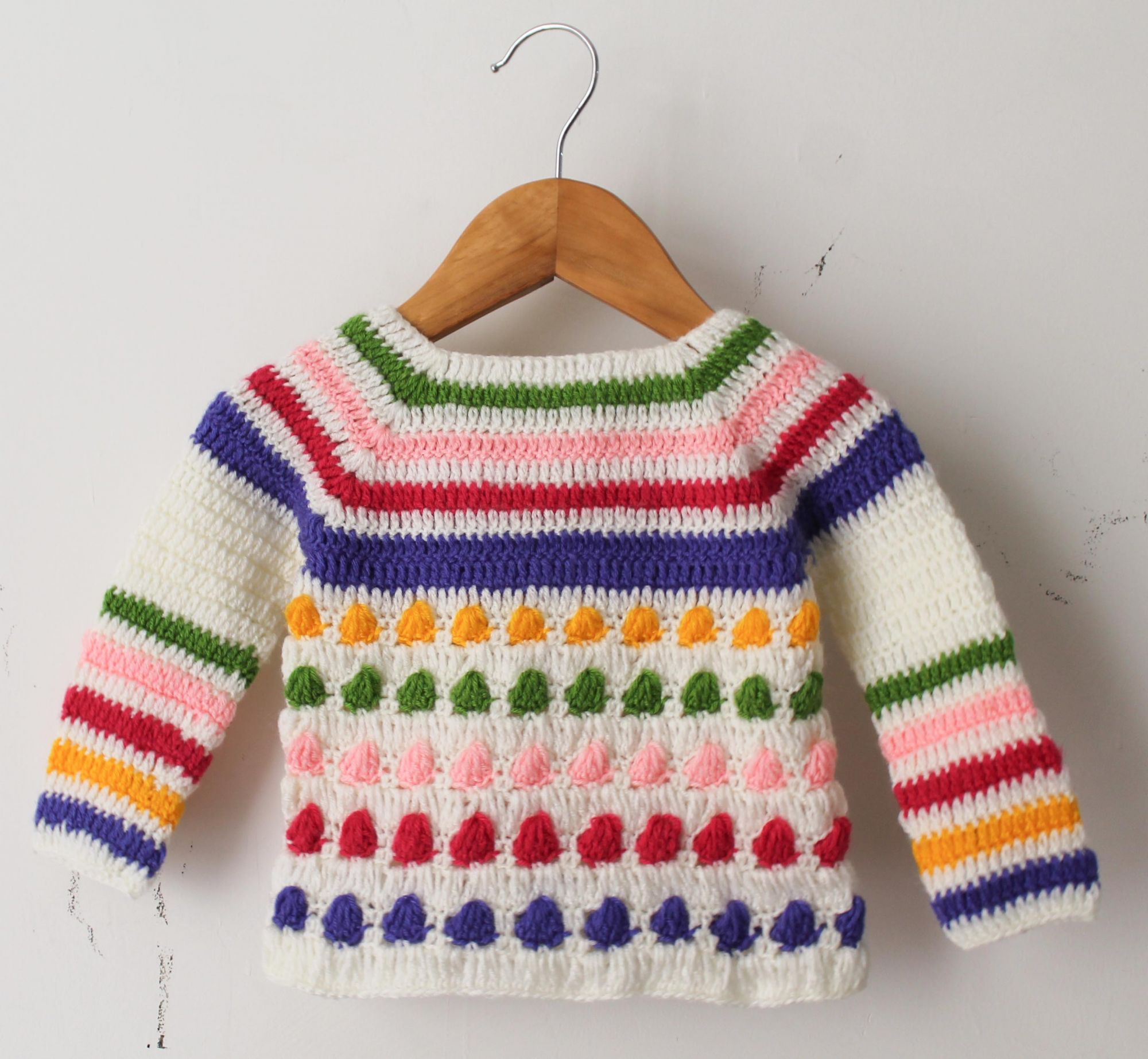 Woonie Handmade Full Sleeves Striped Sweater - Multi Colour