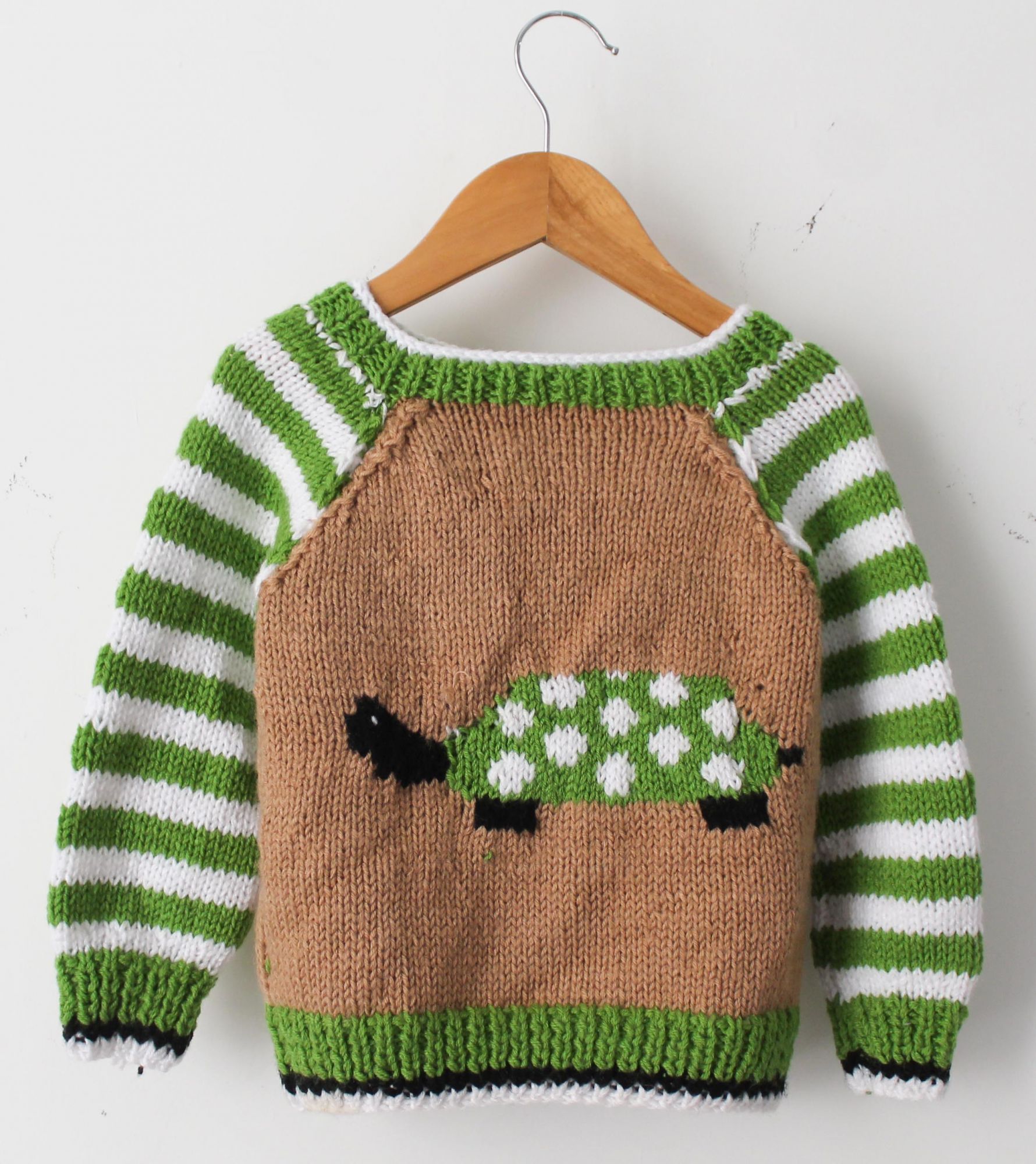 Woonie Full Sleeves Handmade Turtle Design Sweater - Brown