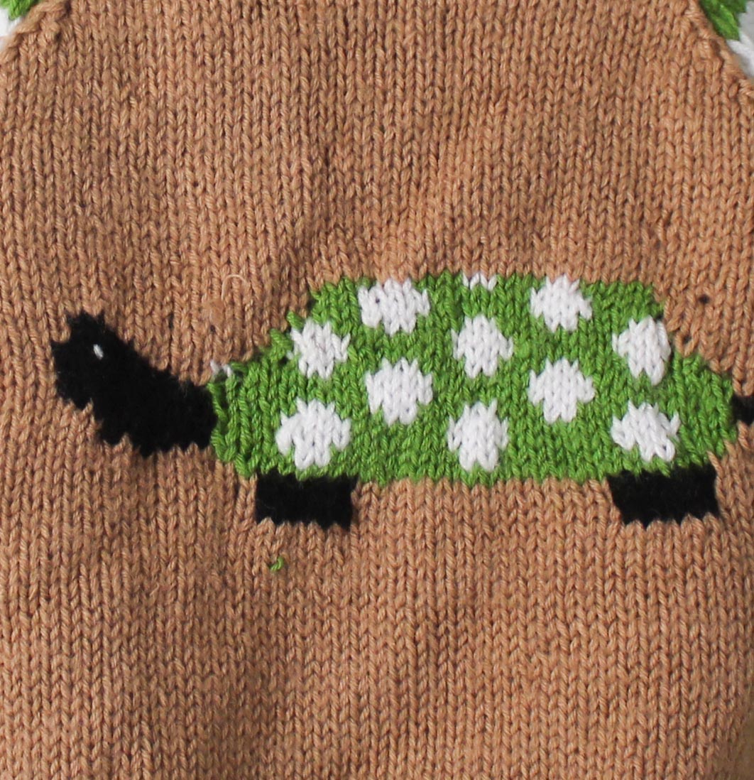 Woonie Full Sleeves Handmade Turtle Design Sweater - Brown