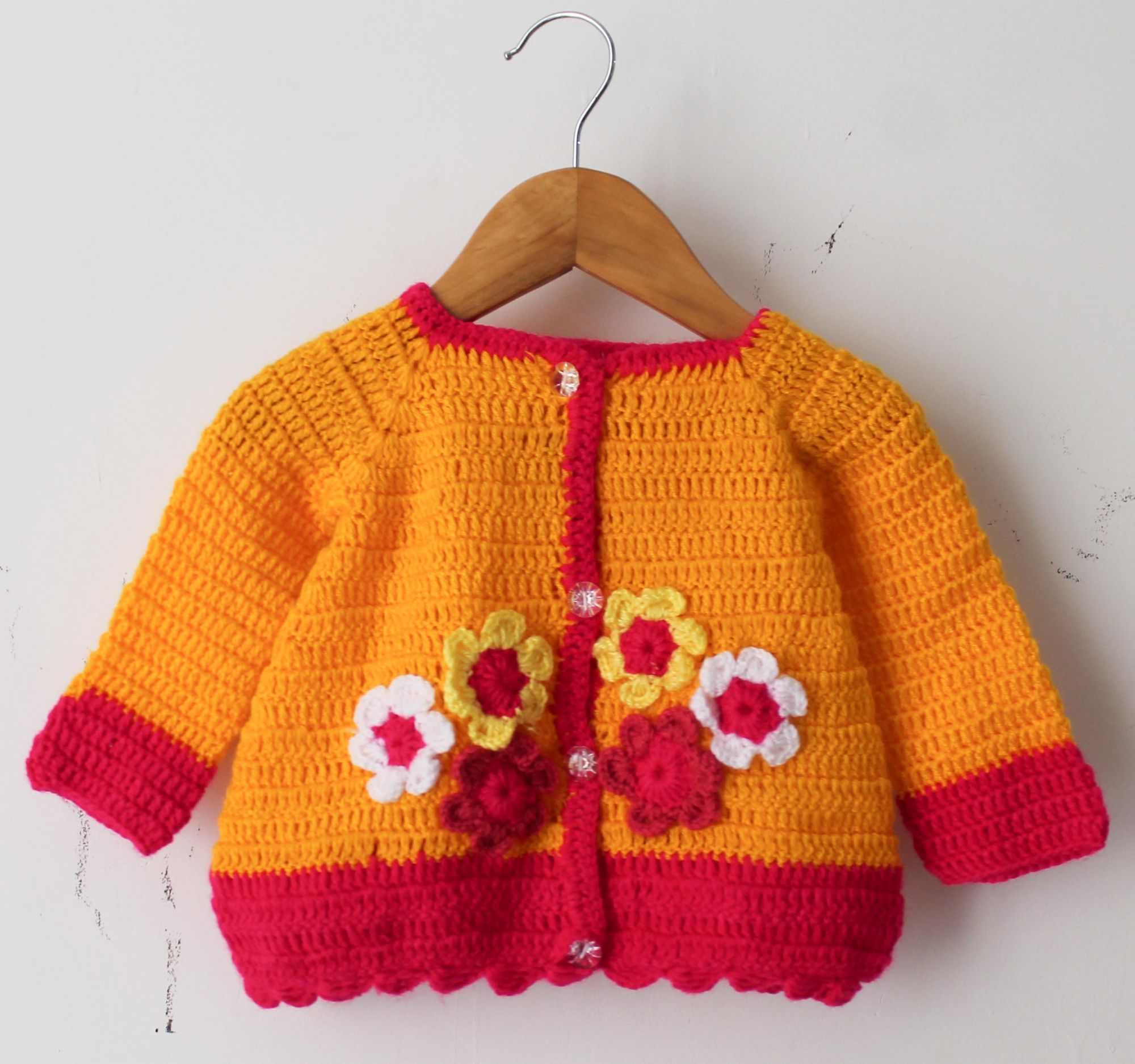 Woonie Handmade Floral Bunch Design Full Sleeves Sweater - Orange
