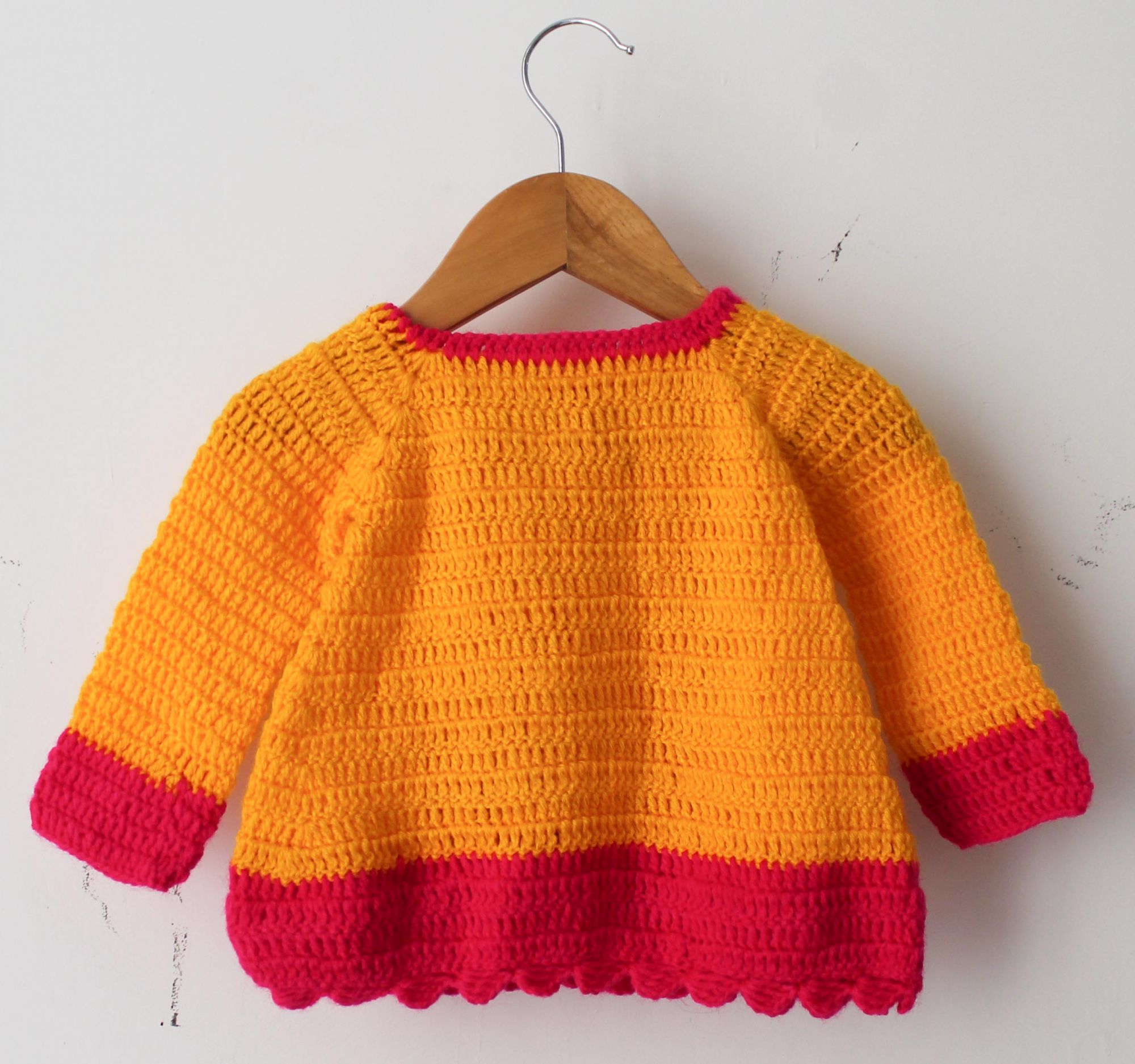 Woonie Handmade Floral Bunch Design Full Sleeves Sweater - Orange