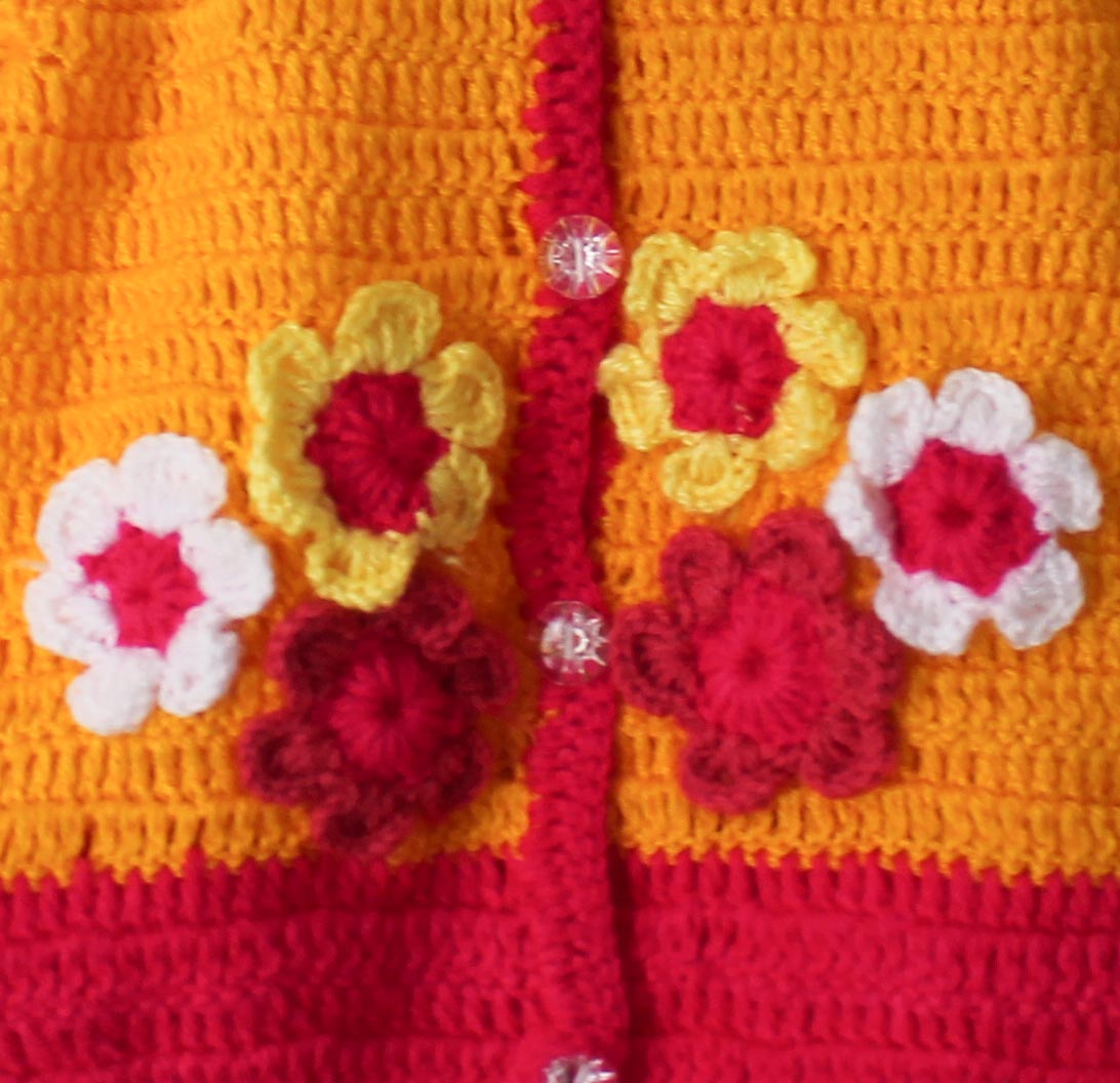 Woonie Handmade Floral Bunch Design Full Sleeves Sweater - Orange