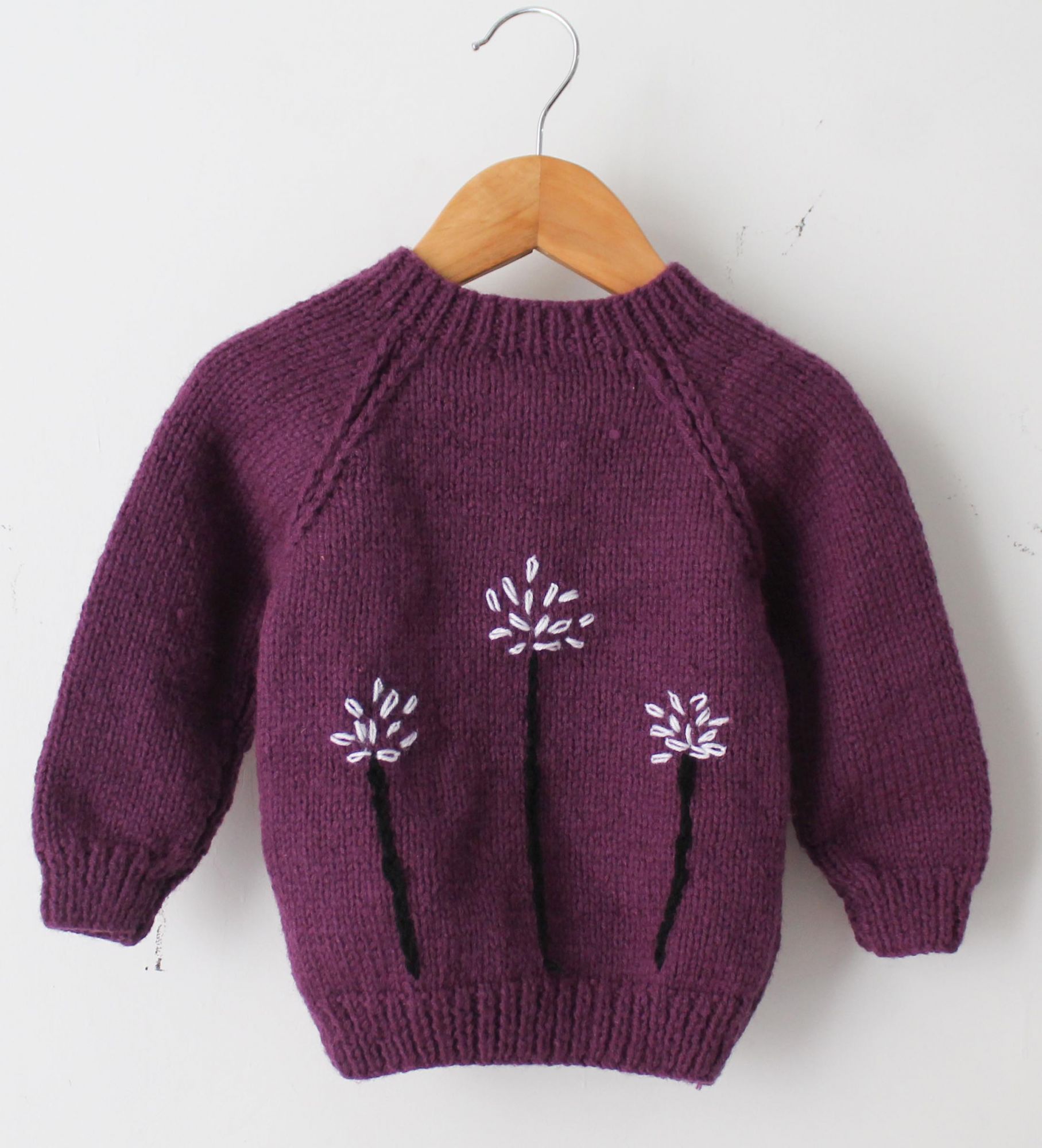 Woonie Handmade Floral Embroidered Full Sleeves Sweater - Purple
