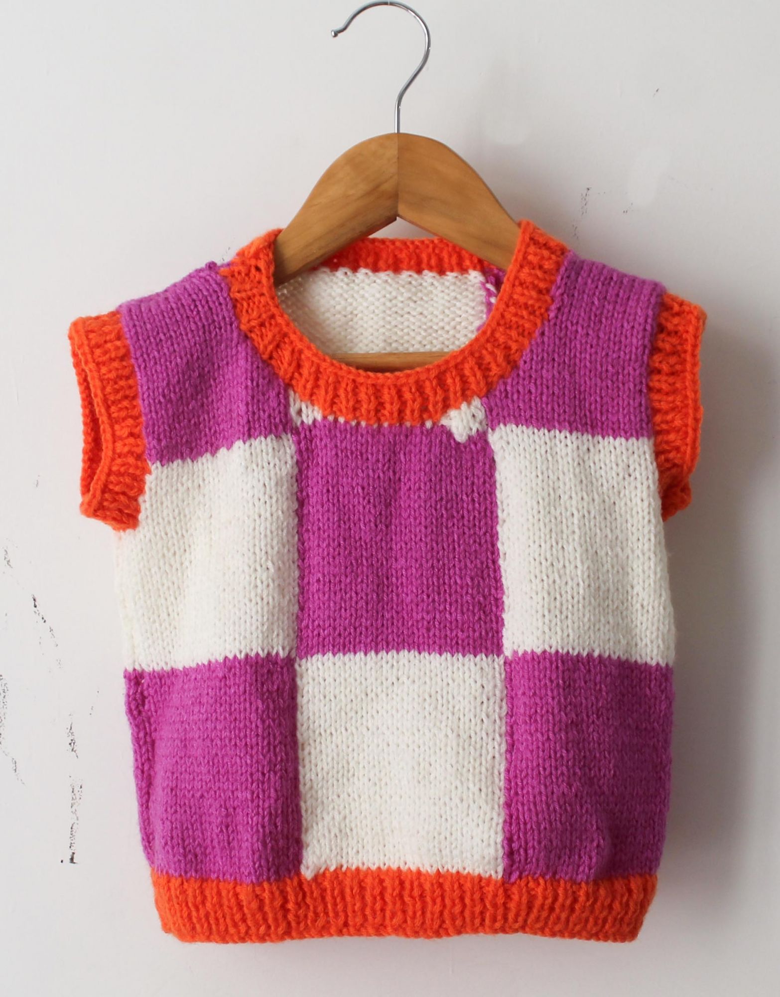Woonie Handmade Sleeveless Checked Sweater - Purple
