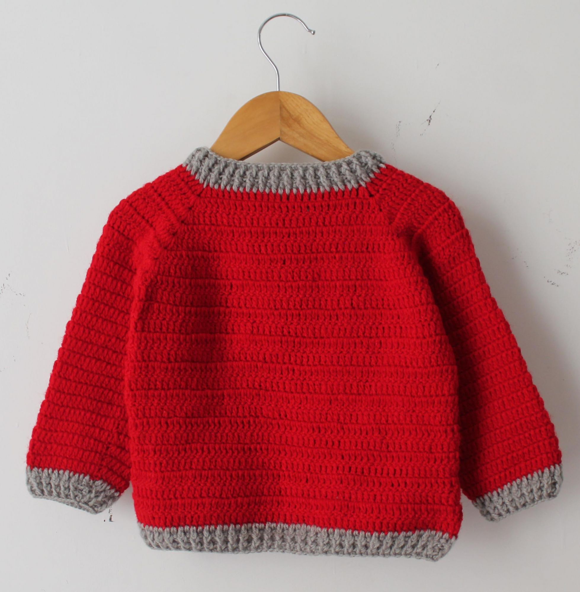 Woonie Full Sleeves Handmade Crochet Pocket Sweater - Red