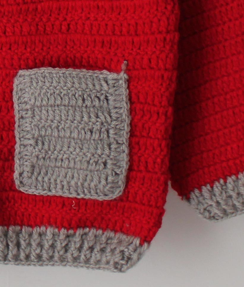 Woonie Full Sleeves Handmade Crochet Pocket Sweater - Red