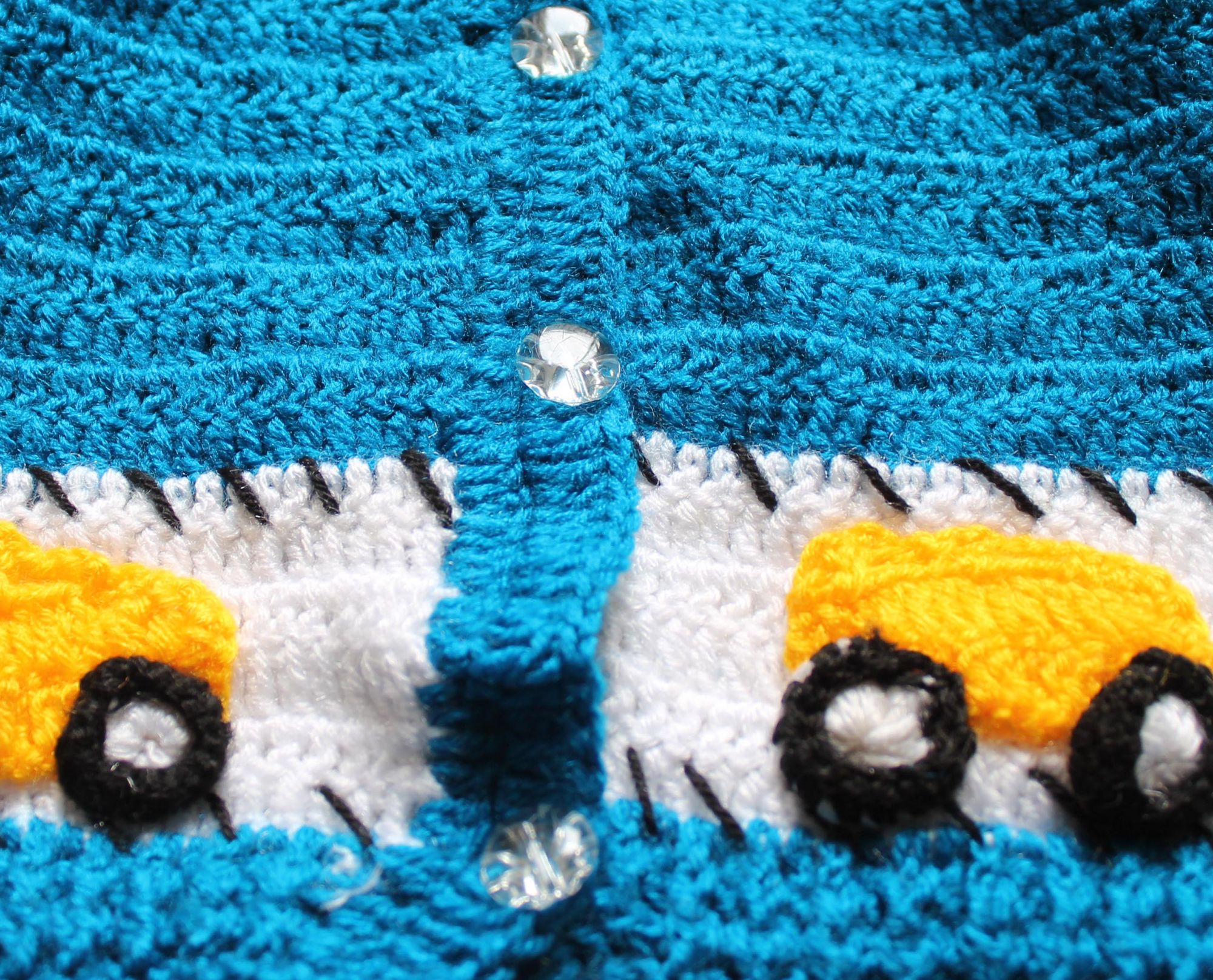 Woonie Full Sleeves Handmade Car Pattern Sweater With Booties - Blue